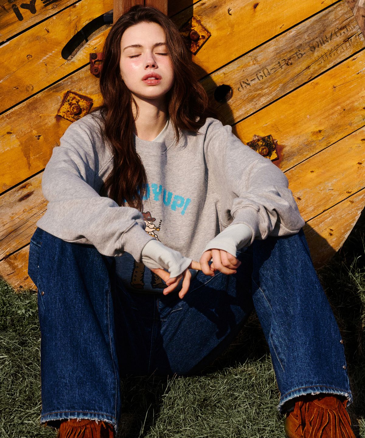 에르에르(ERER) Popeye Vintage Raglan Sweatshirt Melange Gray