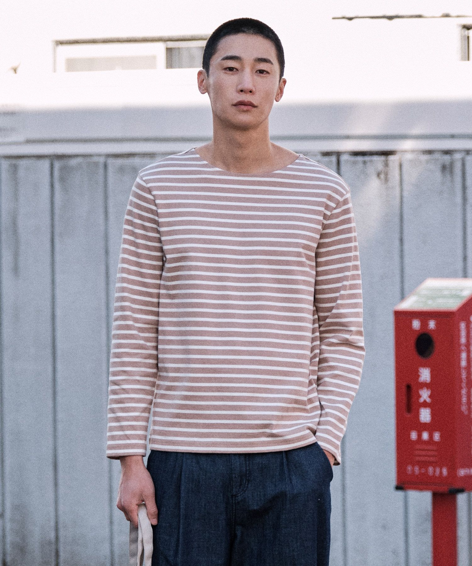 MUSINSA公式 | STCO DIEMS ボートネックストライプ長袖Tシャツベージュ