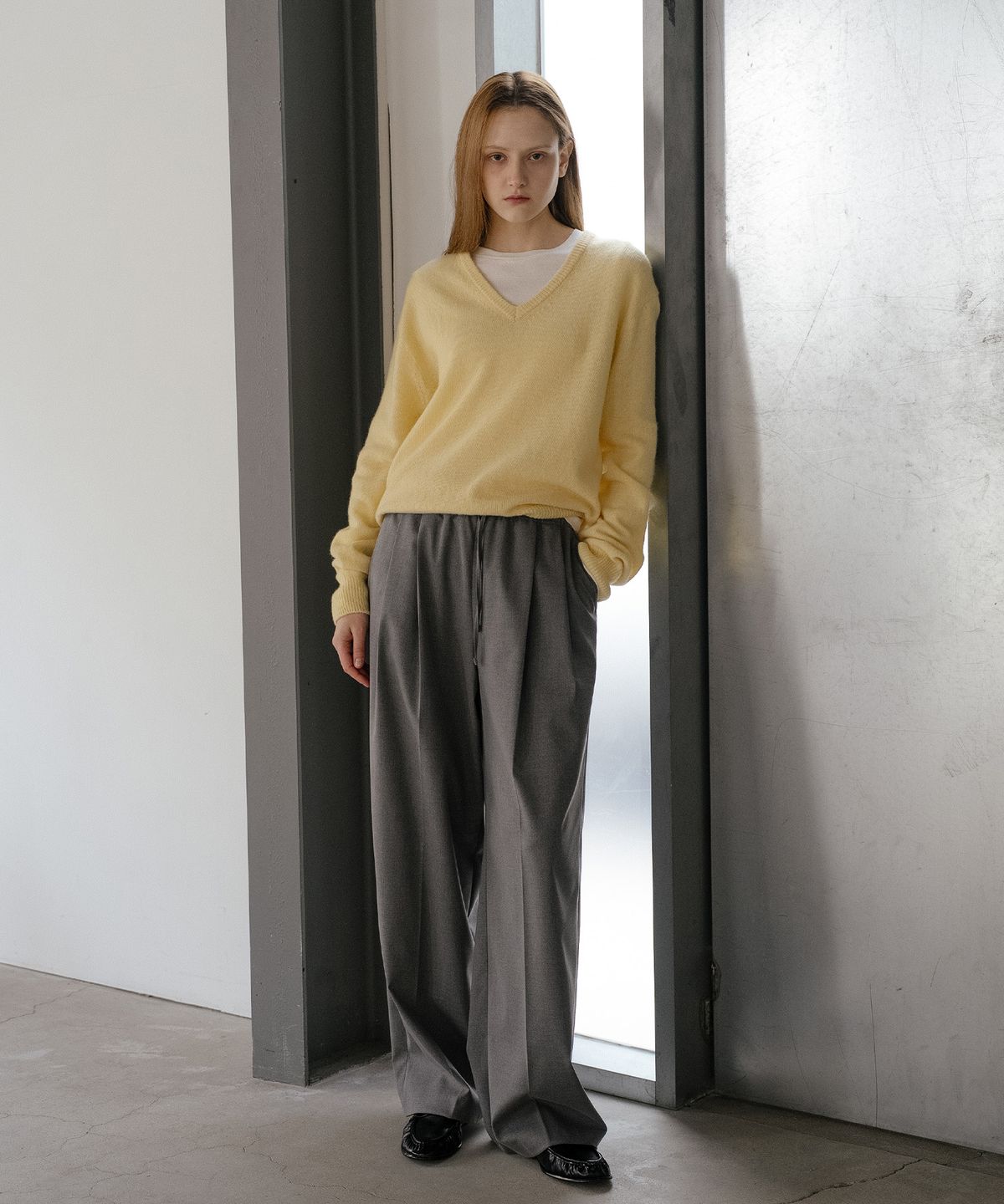 노운베러(KNOWNBETTER) Pintuck string solid wide pants [KNSS05PT03]_Gray