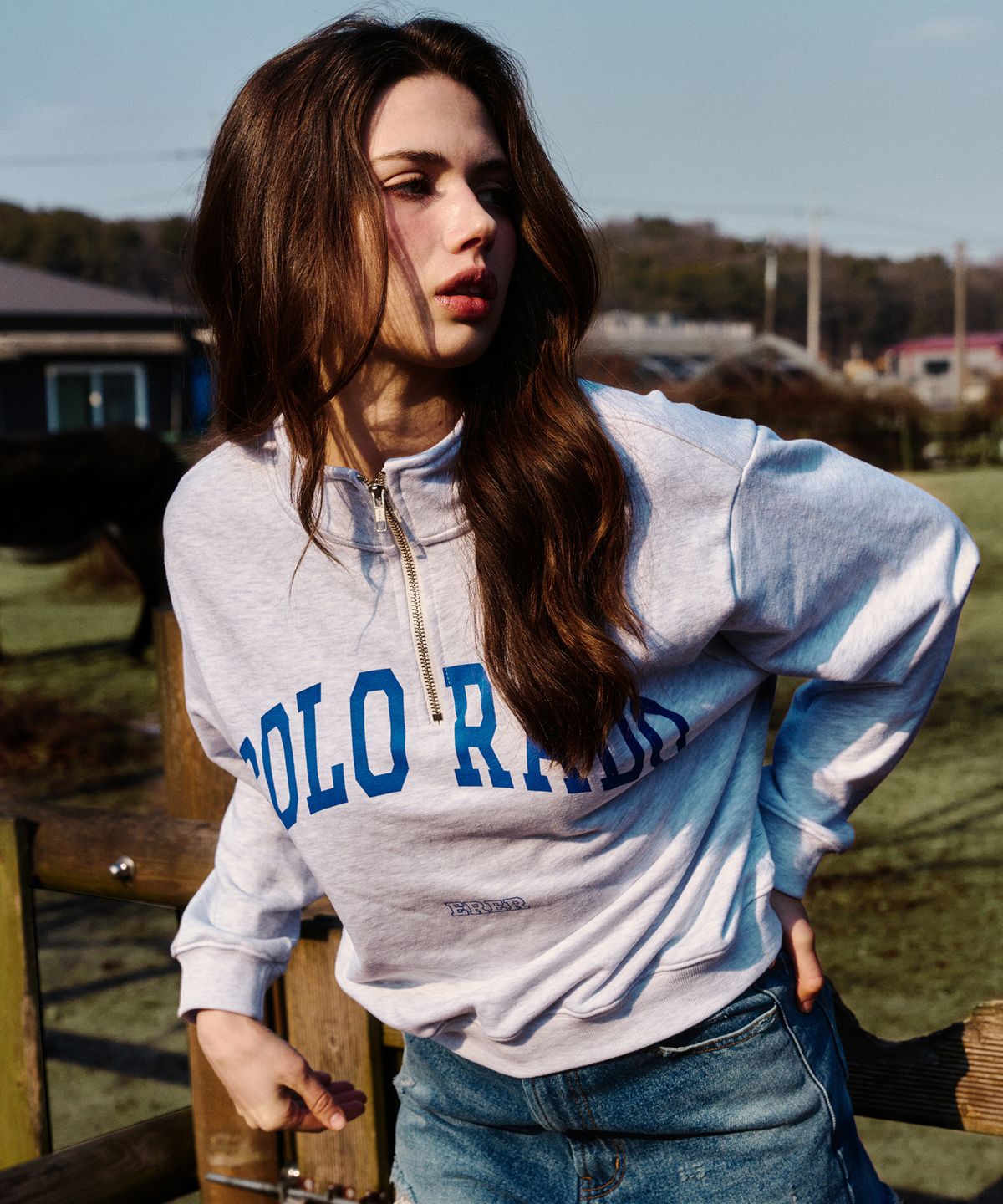 에르에르(ERER) Cropped Half Zip-up Colorado Sweatshirt Melange Gray