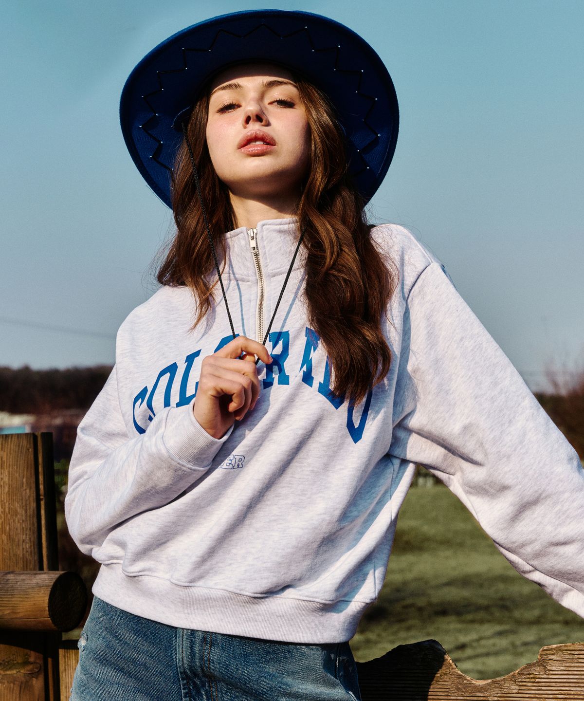 에르에르(ERER) Cropped Half Zip-up Colorado Sweatshirt Melange Gray