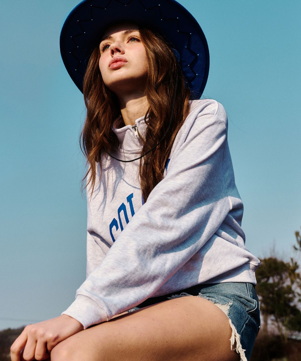 에르에르(ERER) Cropped Half Zip-up Colorado Sweatshirt Melange Gray