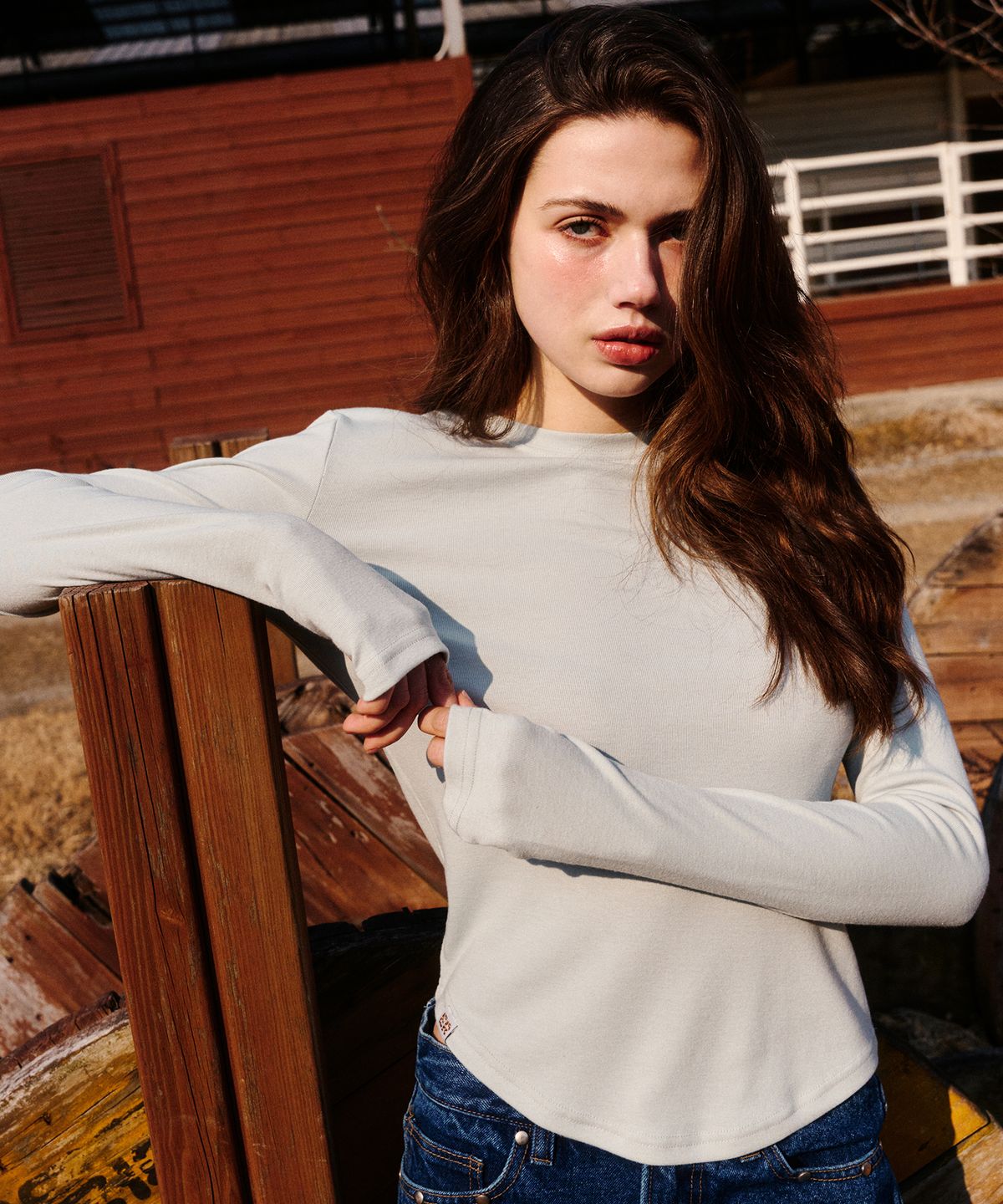 에르에르(ERER) Logo Label long-sleeved T-shirt Mint