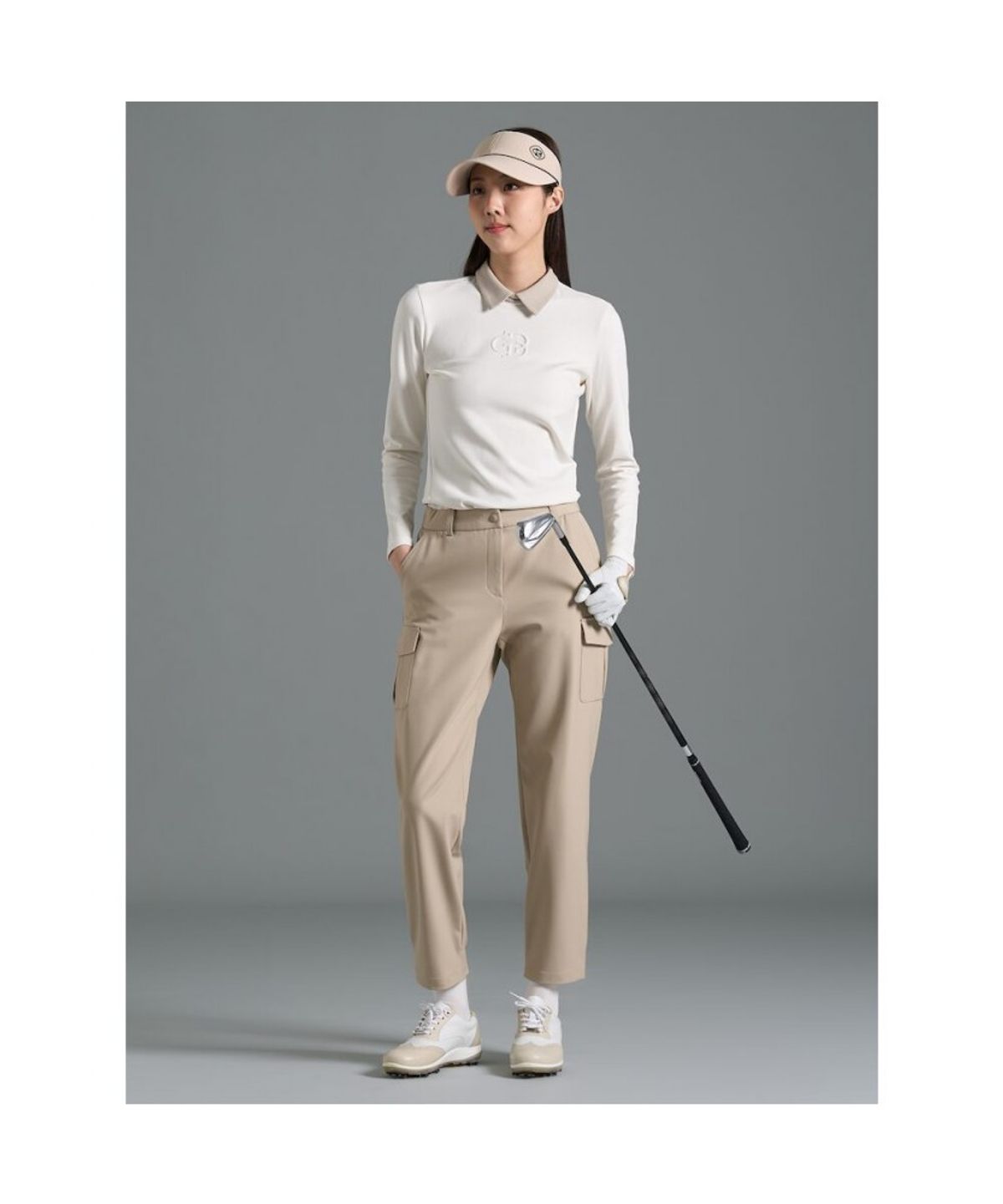 빈폴골프(BEANPOLE GOLF) [B_under] 여성 로고 엠보 칼라 긴소매 티셔츠  화이트