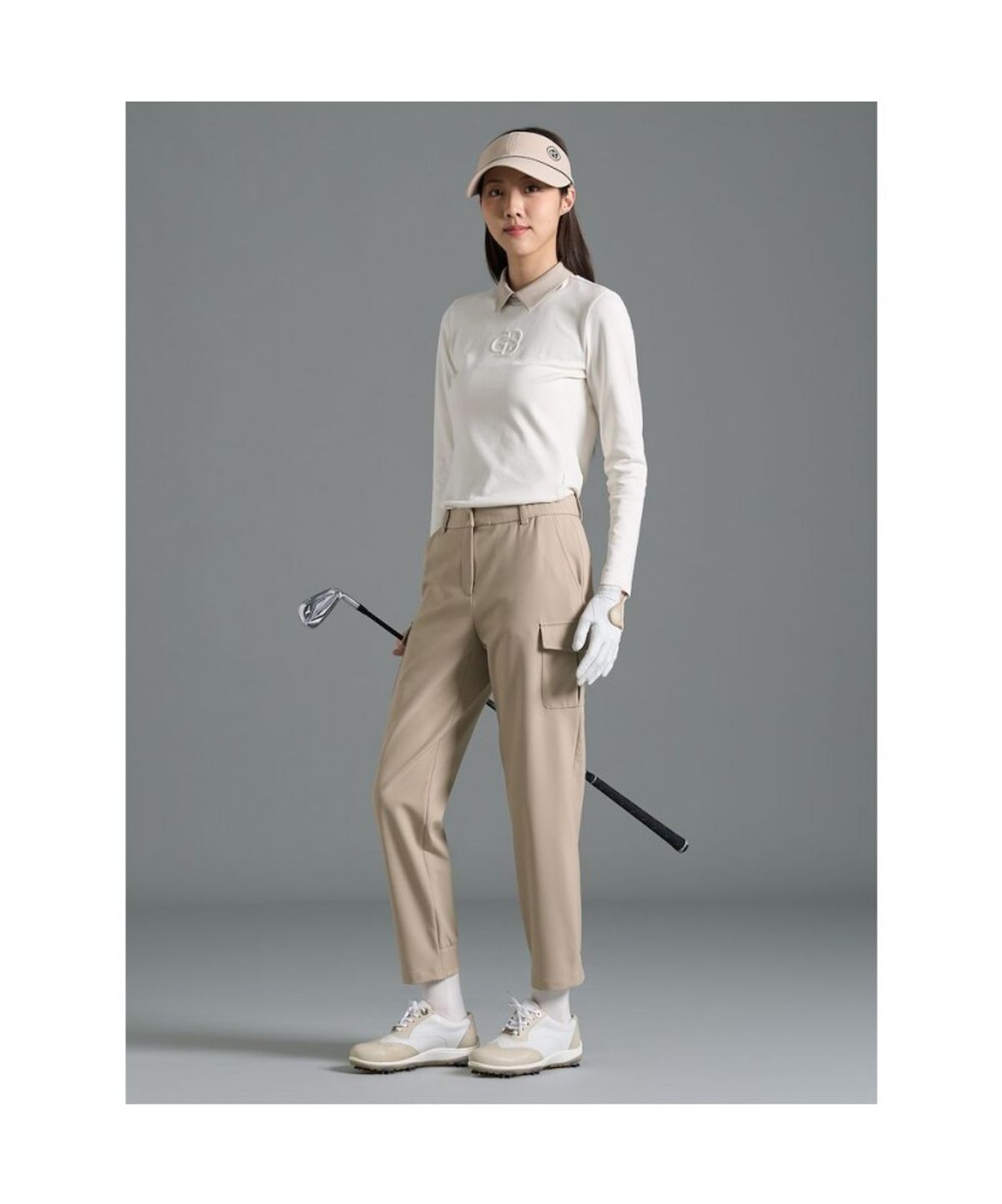 빈폴골프(BEANPOLE GOLF) [B_under] 여성 로고 엠보 칼라 긴소매 티셔츠  화이트
