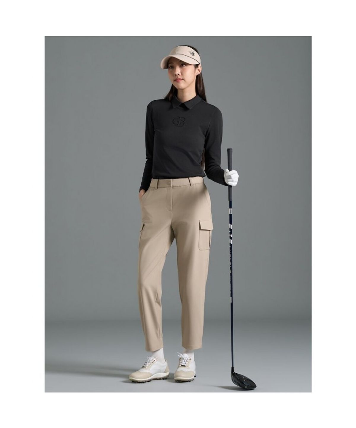 빈폴골프(BEANPOLE GOLF) [B_under] 여성 로고 엠보 칼라 긴소매 티셔츠  블랙