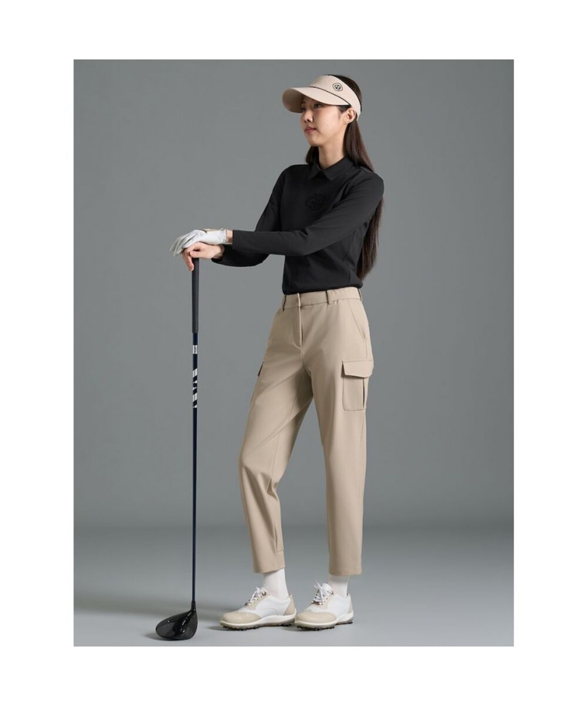 빈폴골프(BEANPOLE GOLF) [B_under] 여성 로고 엠보 칼라 긴소매 티셔츠  블랙