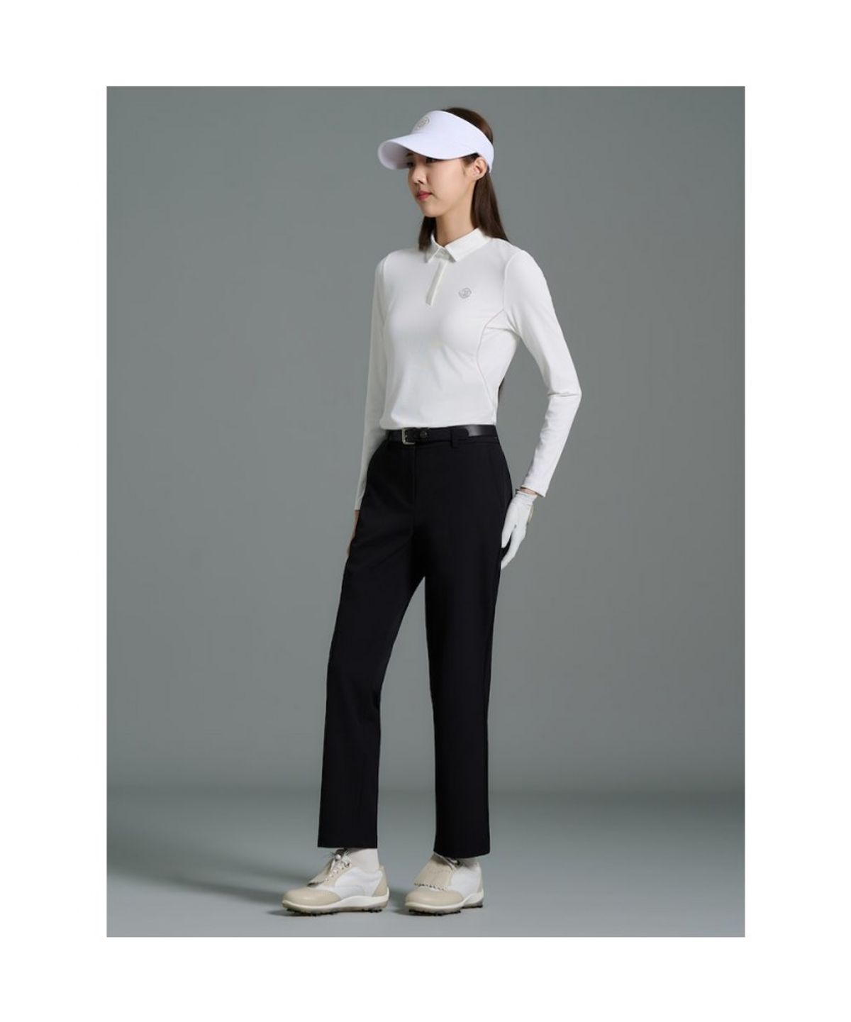 빈폴골프(BEANPOLE GOLF) [B_under] 여성 텍스처 믹스 칼라 긴소매 티셔츠  화이트