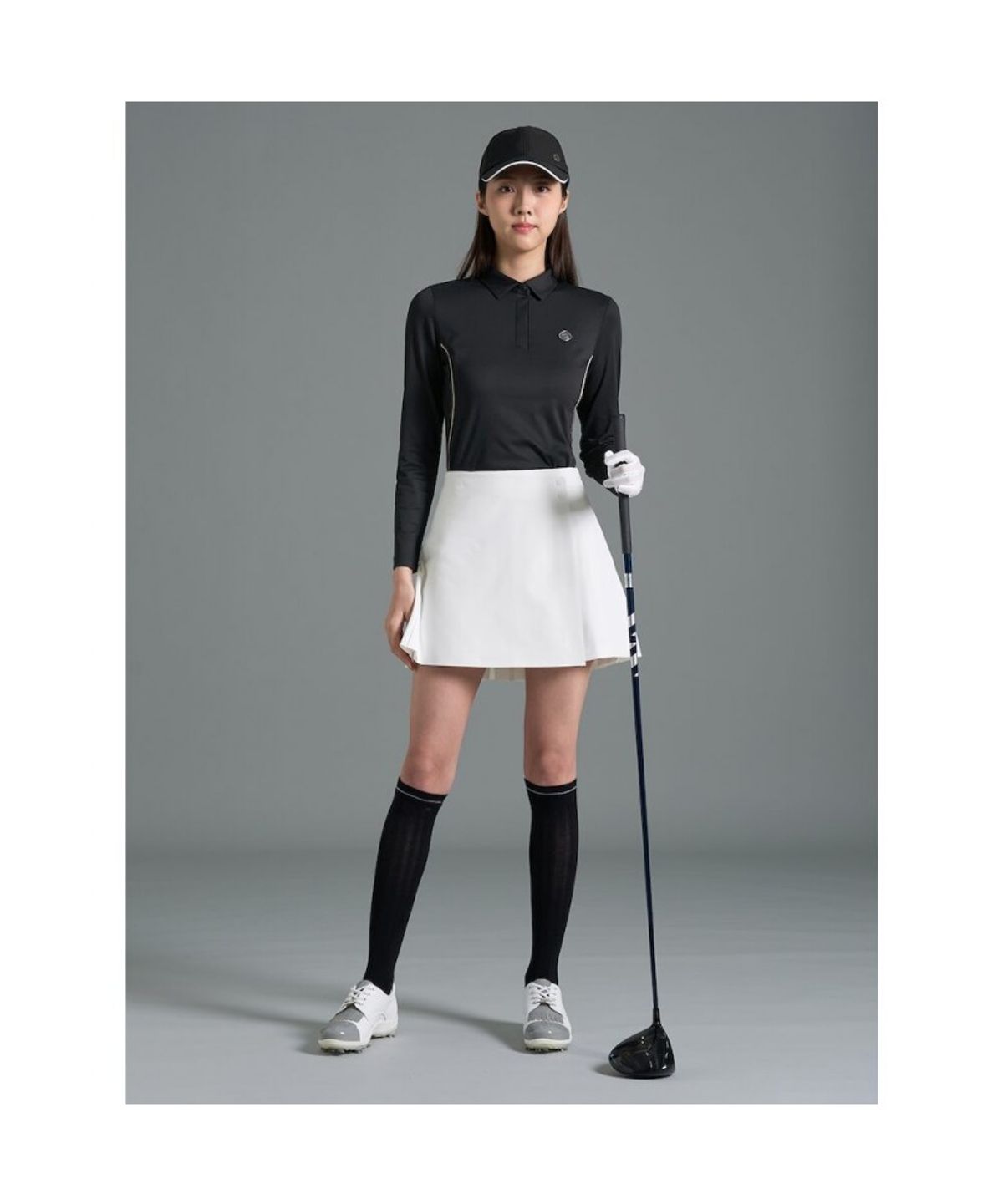빈폴골프(BEANPOLE GOLF) [B_under] 여성 텍스처 믹스 칼라 긴소매 티셔츠  블랙