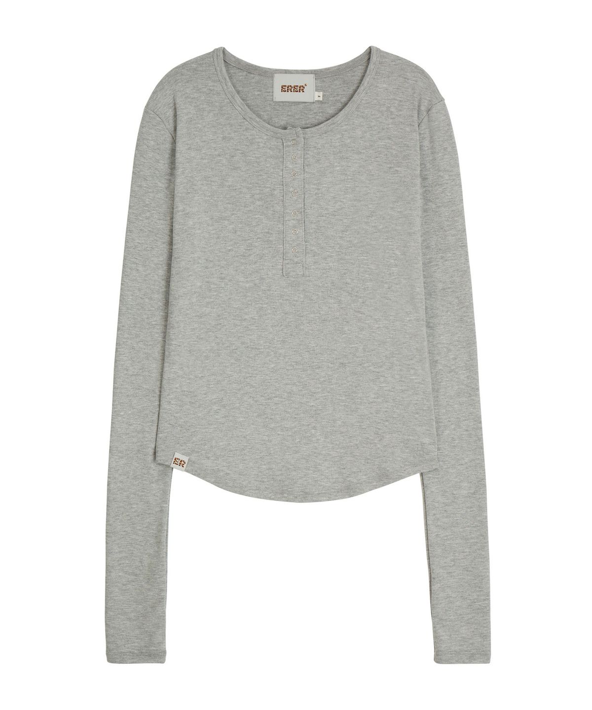 에르에르(ERER) Henley Neck Soft T-shirt Melange Gray