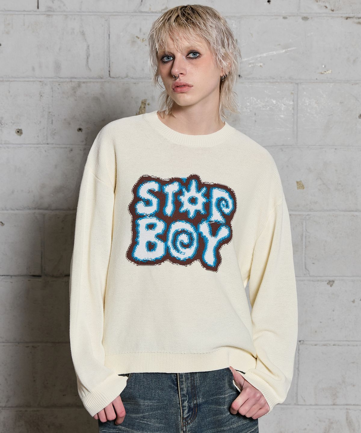 후드후드(HOODHOOD) STAR BOY 후로킹 니트 아이보리