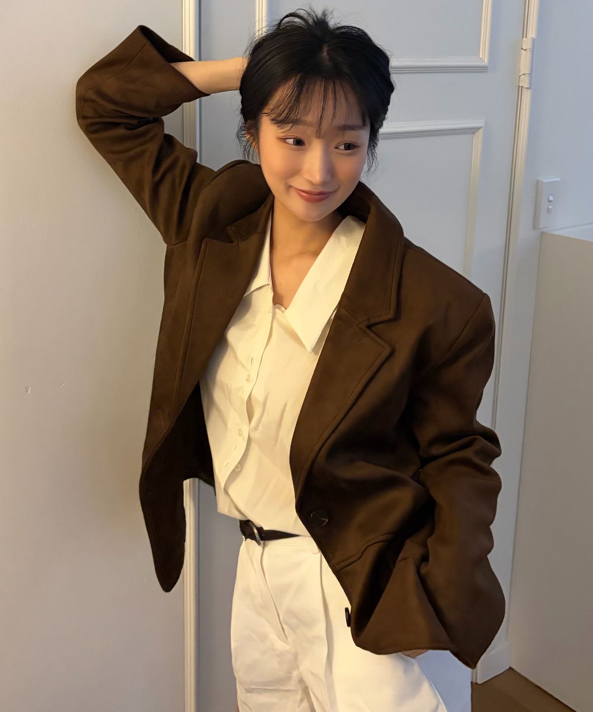 마인드브릿지 우먼(MIND BRIDGE WOMEN) [ON][W]다크 브라운 스웨이드 오버핏 자켓