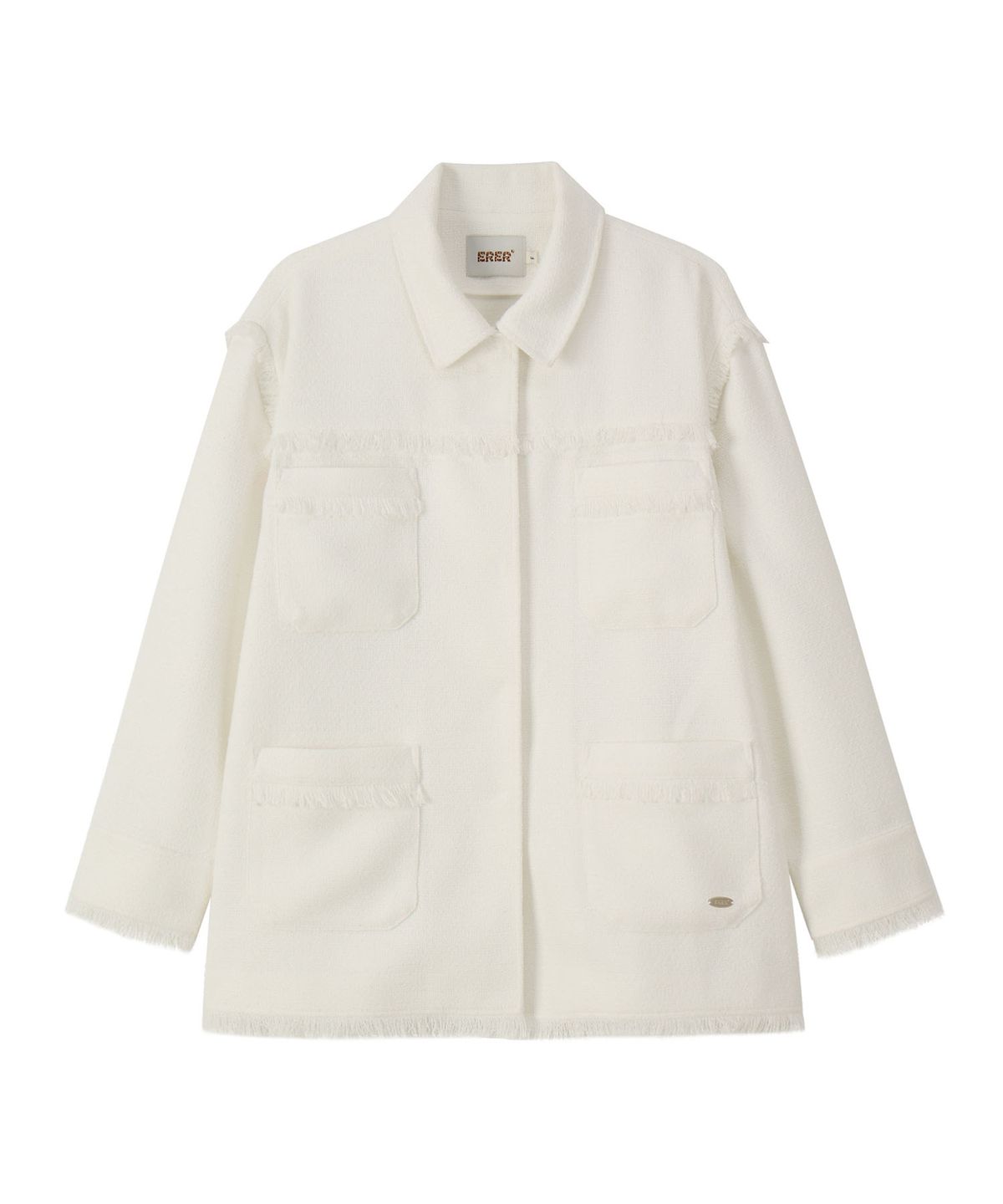 에르에르(ERER) Overfit Fringe Tweed Shirt Jacket White