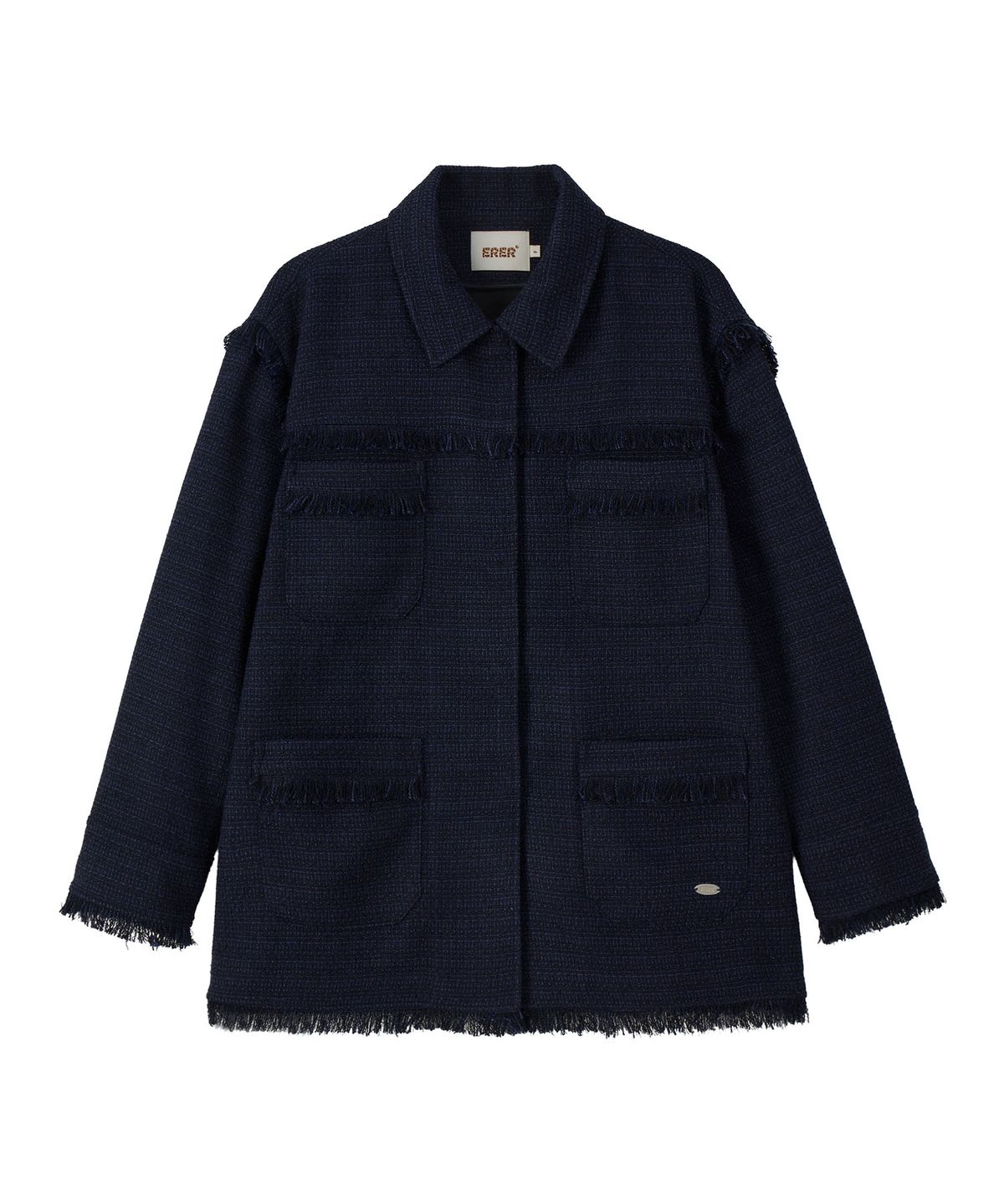 에르에르(ERER) Overfit Fringe Tweed Shirt Jacket Navy
