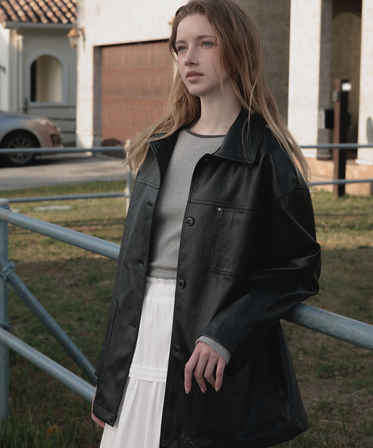 드헤베(DEHEVE) Classic Leather Half Jacket [Black]