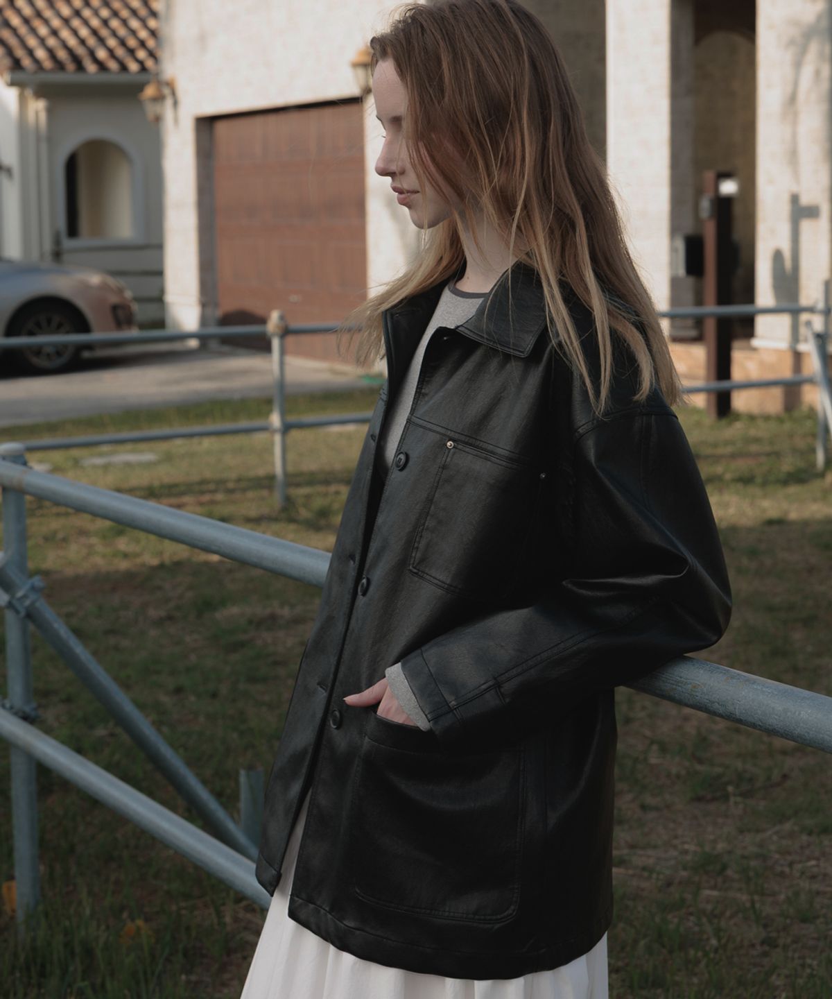 드헤베(DEHEVE) Classic Leather Half Jacket [Black]