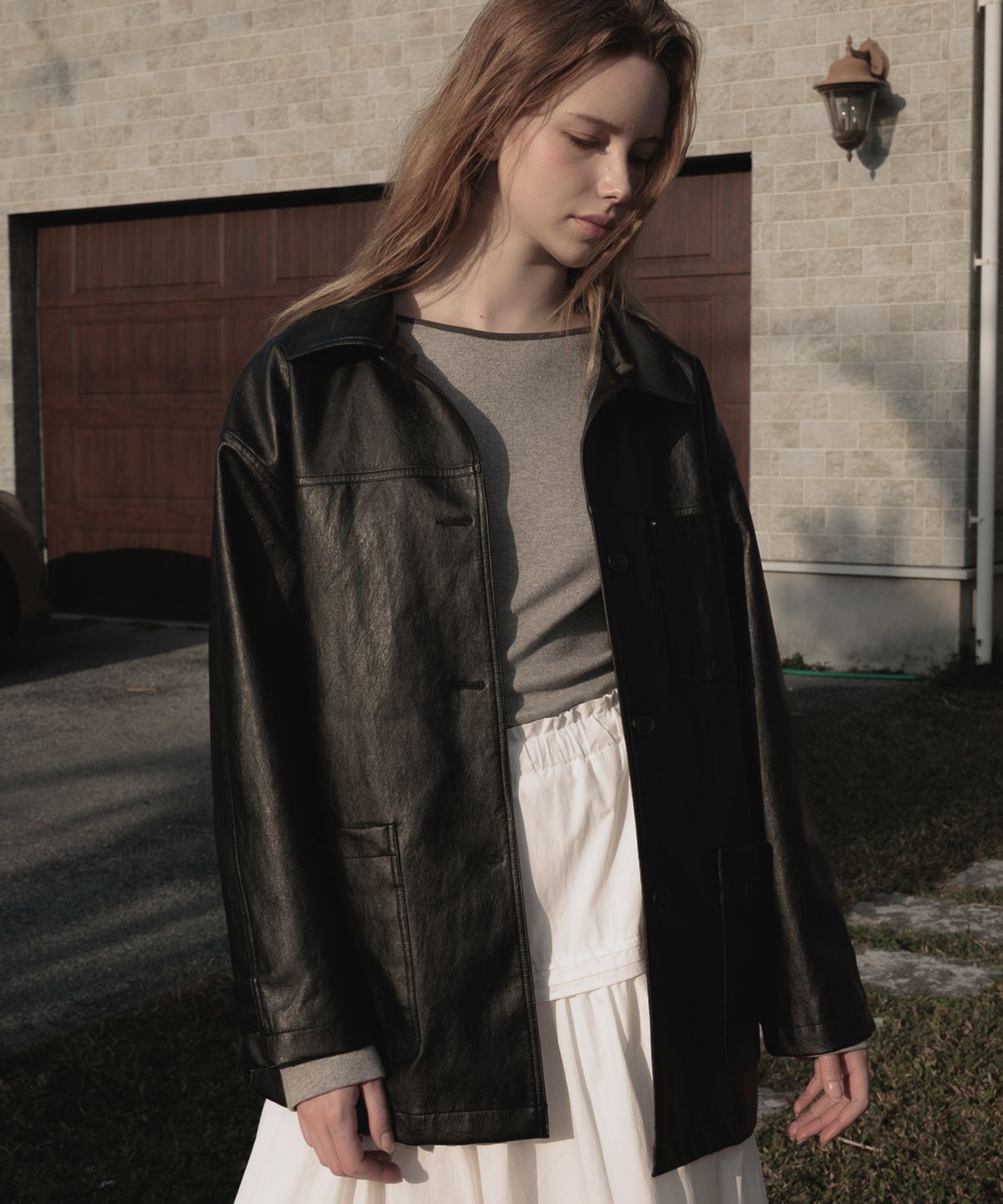 드헤베(DEHEVE) Classic Leather Half Jacket [Black]