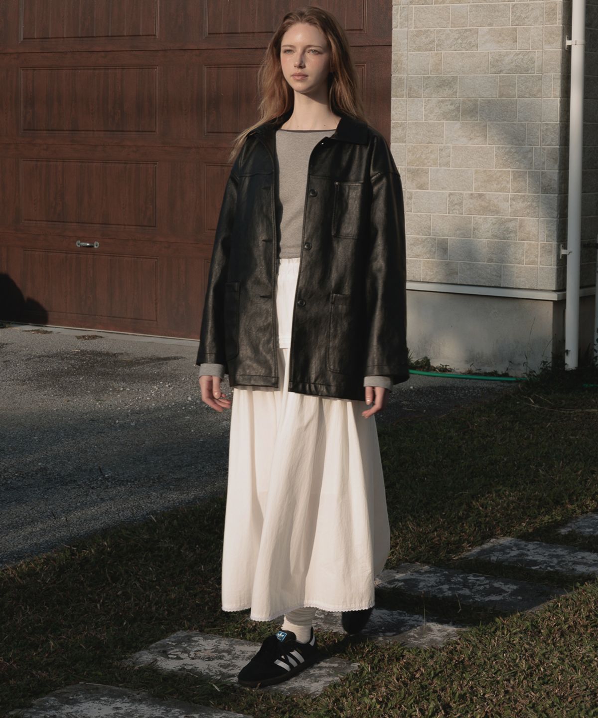 드헤베(DEHEVE) Classic Leather Half Jacket [Black]