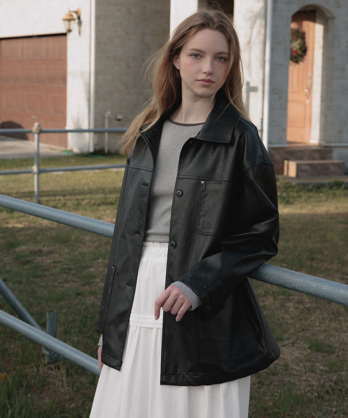 드헤베(DEHEVE) Classic Leather Half Jacket [Black]
