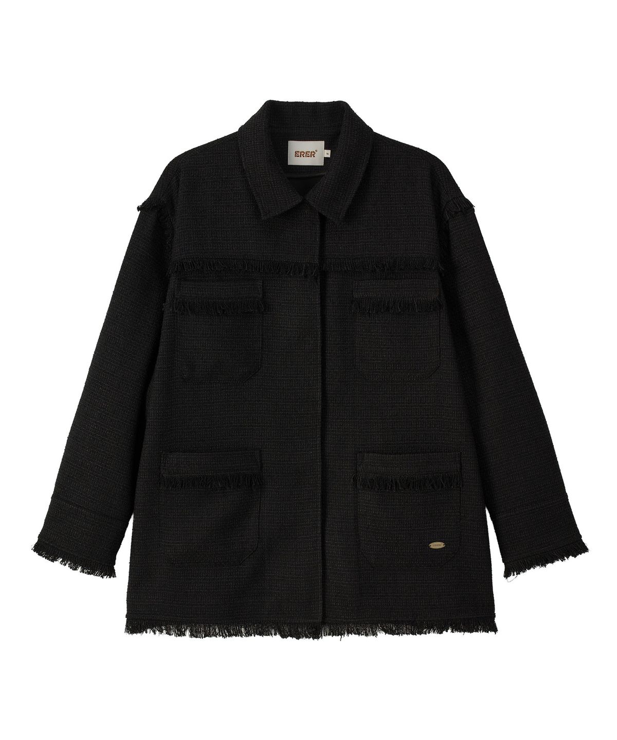 에르에르(ERER) Overfit Fringe Tweed Shirt Jacket Black