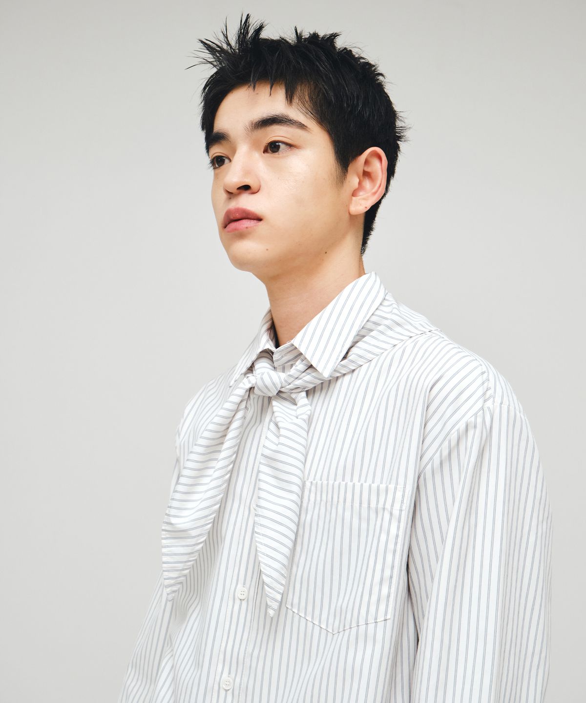 이코르(ECORR) [SET] 스트라이프 스카프 셔츠_라이트 블루