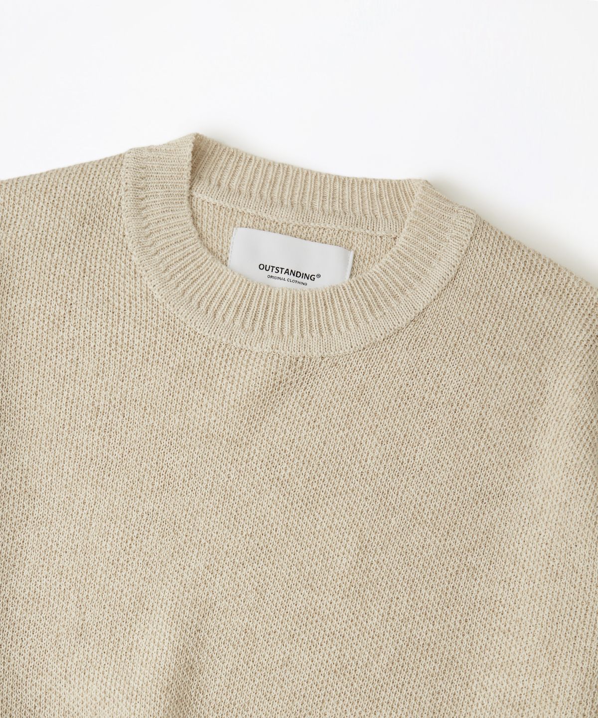 아웃스탠딩(OUTSTANDING) LINEN FISHERMAN CREW NECK KNIT_ECRU