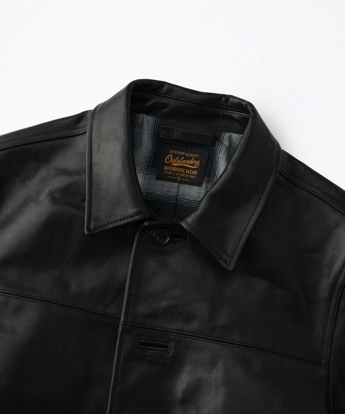 아웃스탠딩(OUTSTANDING) WASHED COWHIDE CAR COAT_BLACK