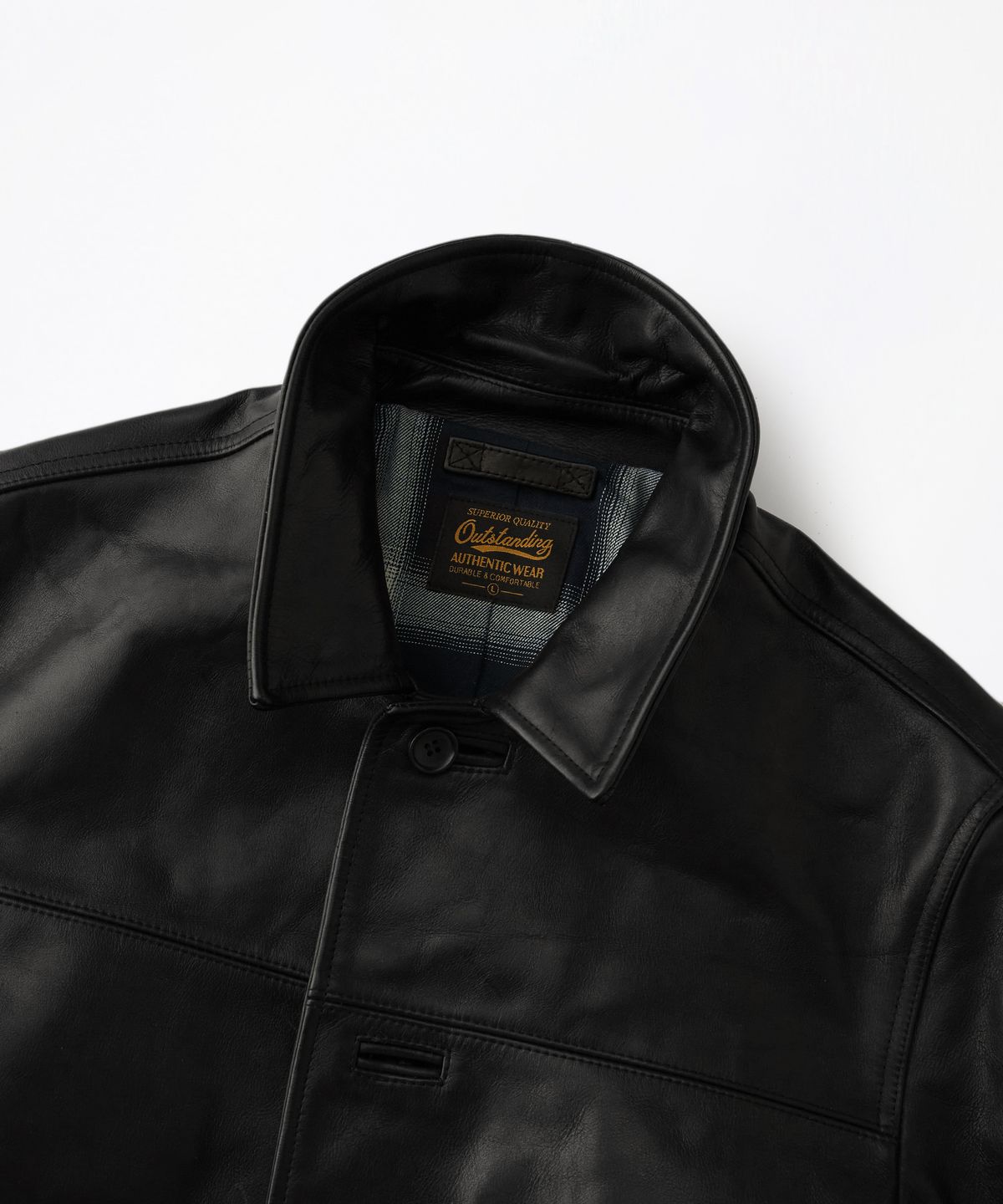 아웃스탠딩(OUTSTANDING) WASHED COWHIDE CAR COAT_BLACK