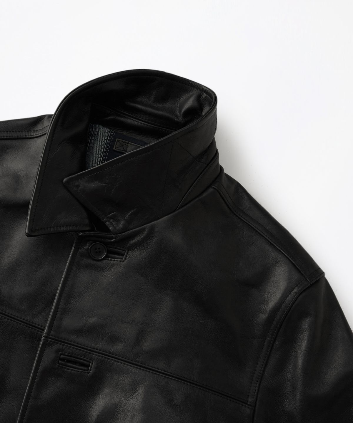 아웃스탠딩(OUTSTANDING) WASHED COWHIDE CAR COAT_BLACK