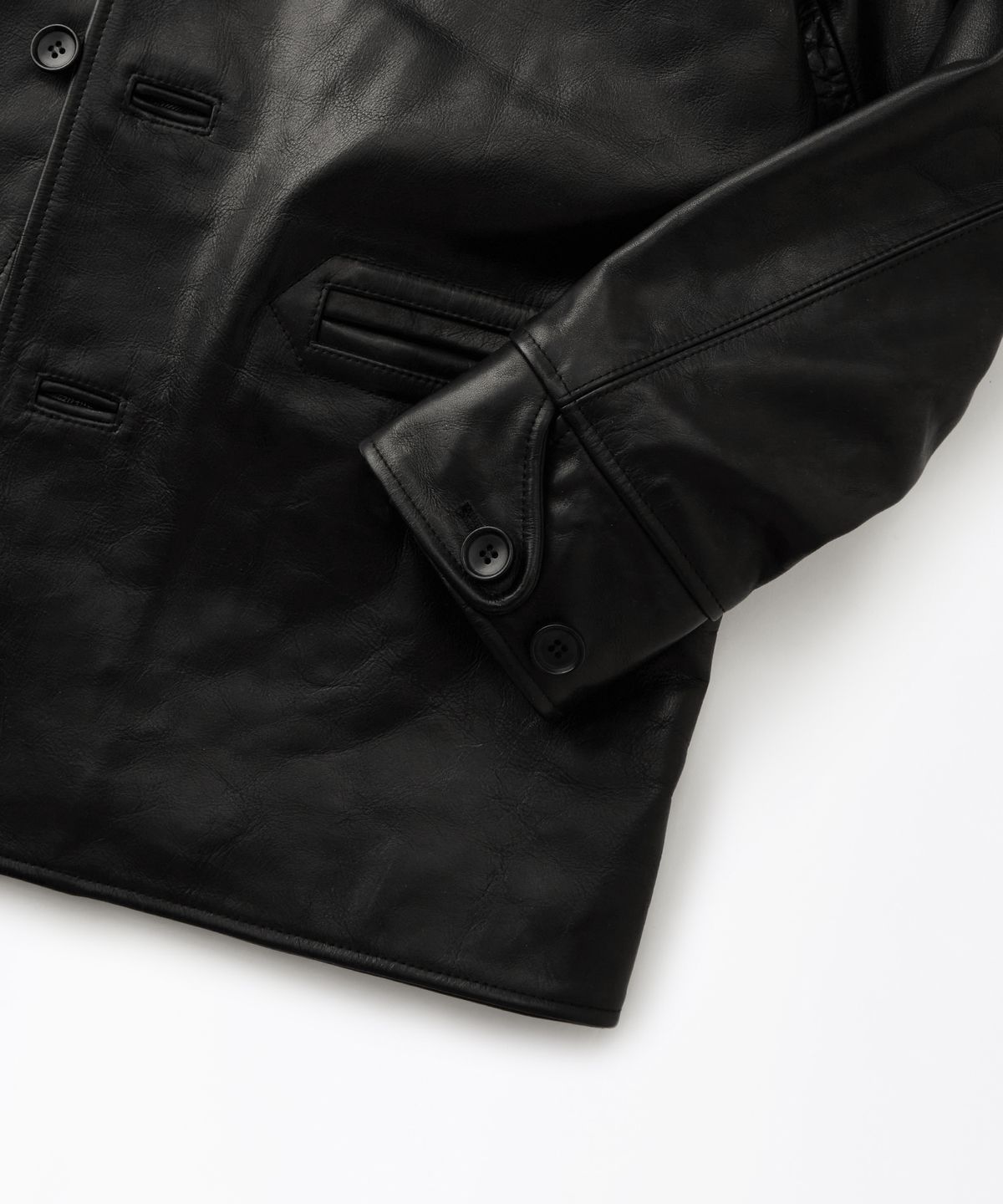 아웃스탠딩(OUTSTANDING) WASHED COWHIDE CAR COAT_BLACK