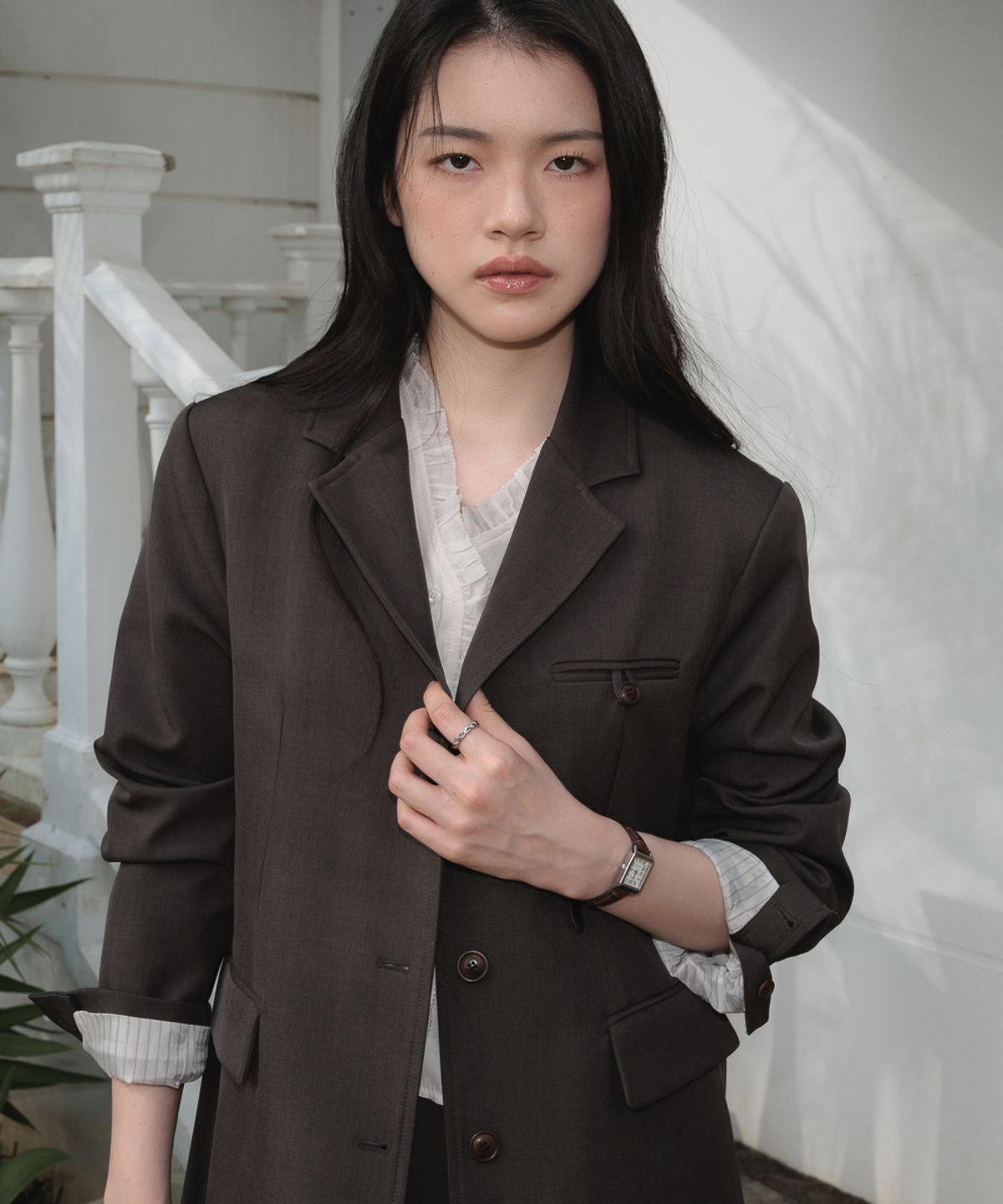 드헤베(DEHEVE) Hidden Stripe Single Jacket [Charcoal]