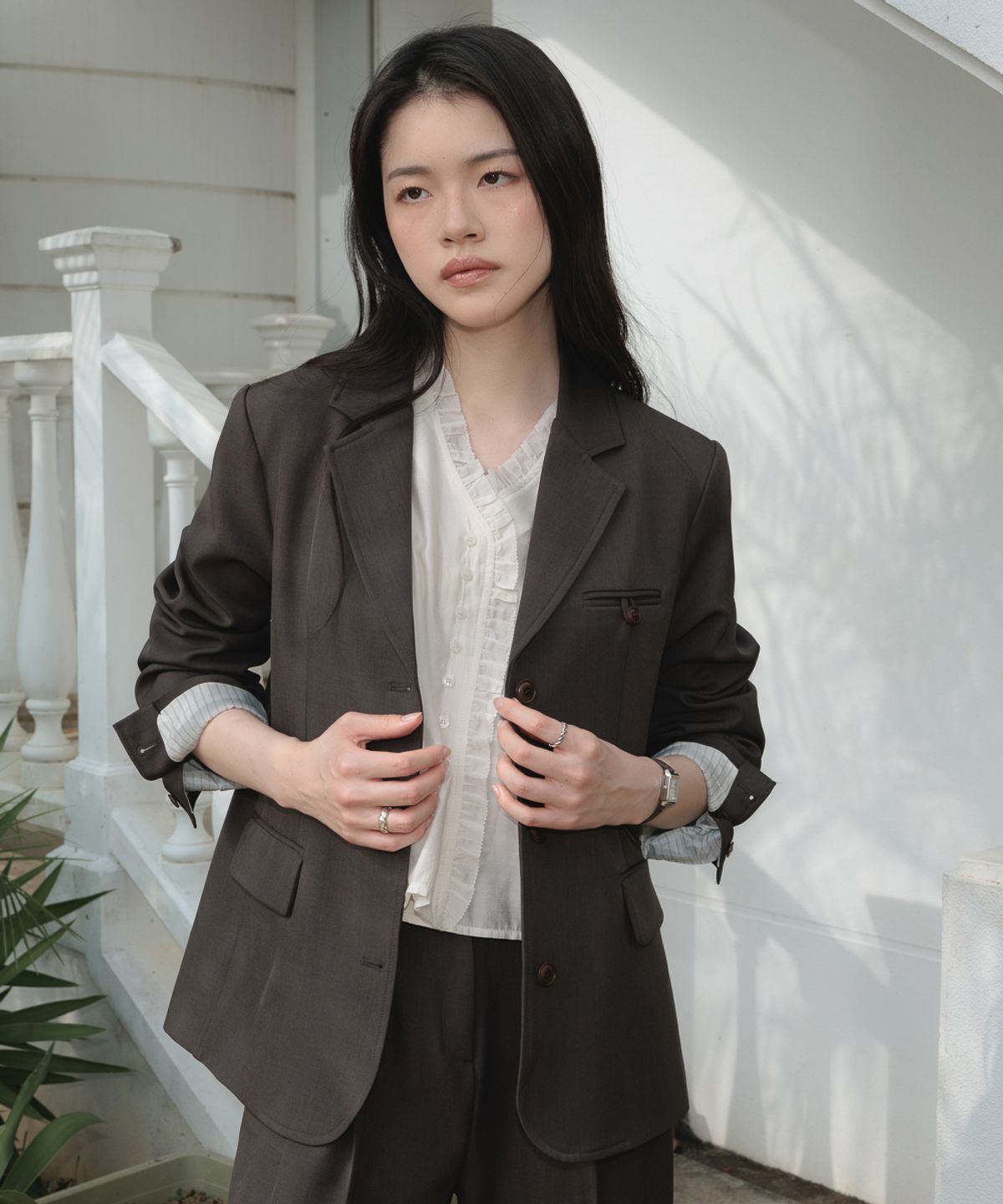 드헤베(DEHEVE) Hidden Stripe Single Jacket [Charcoal]