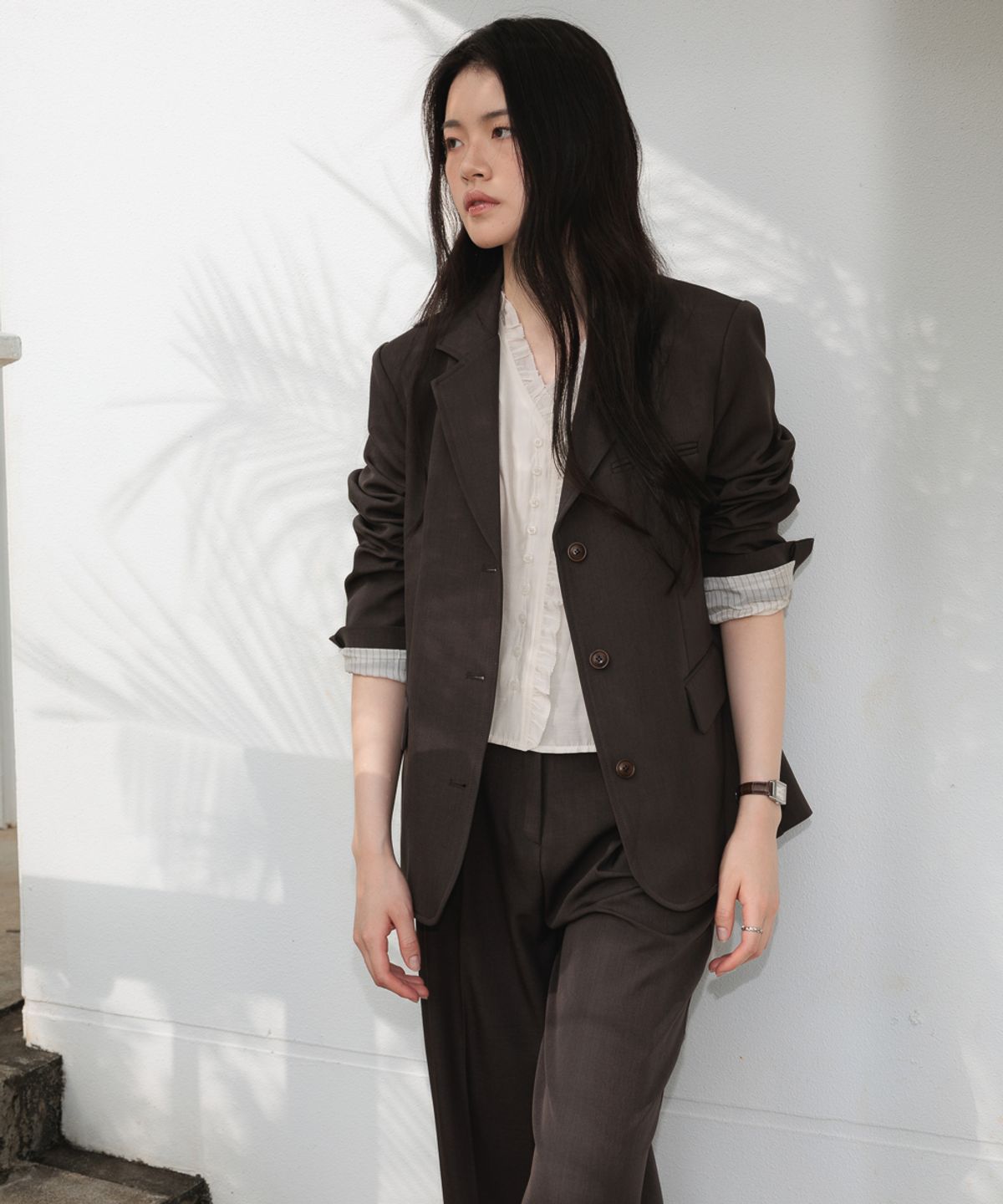 드헤베(DEHEVE) Hidden Stripe Single Jacket [Charcoal]
