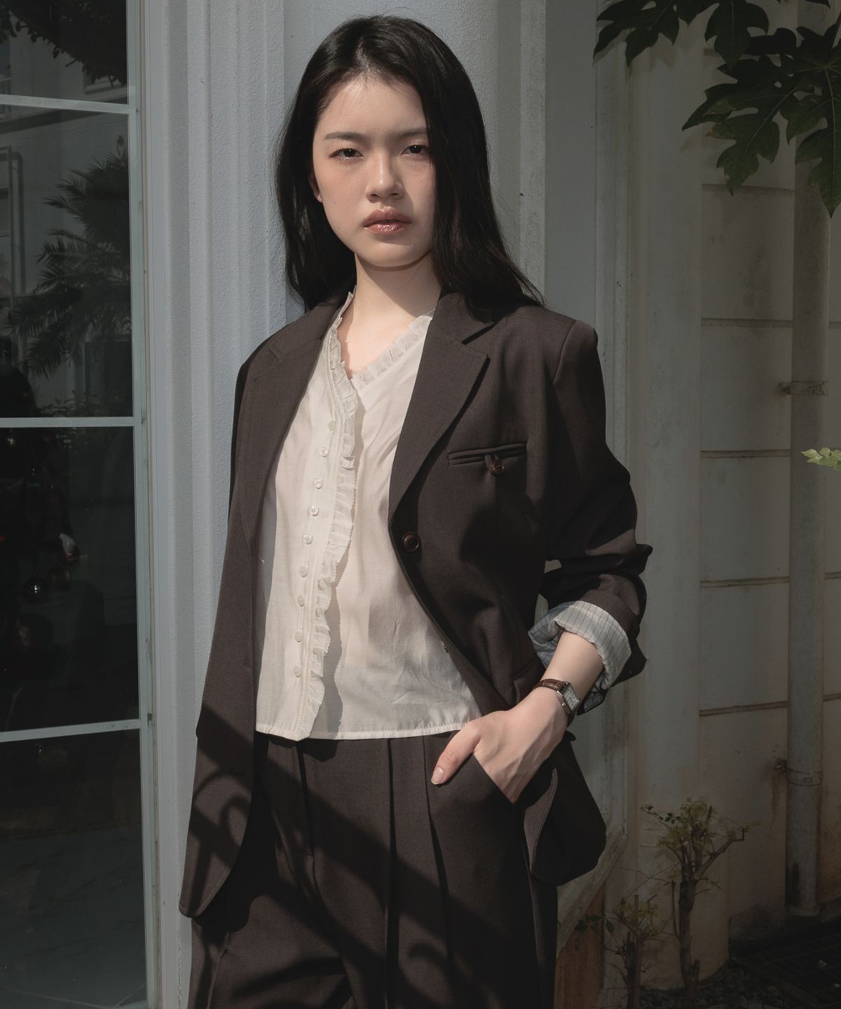 드헤베(DEHEVE) Hidden Stripe Single Jacket [Charcoal]