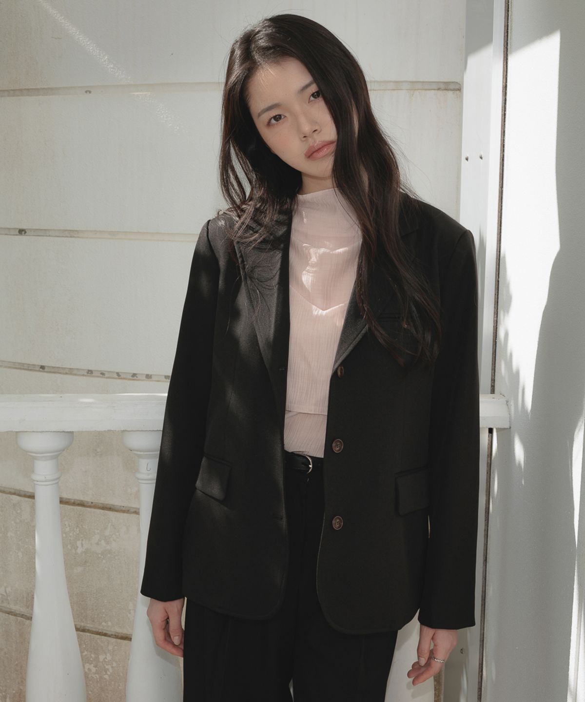 드헤베(DEHEVE) Hidden Stripe Single Jacket [Black]