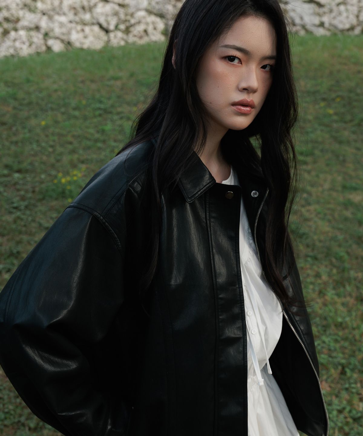 드헤베(DEHEVE) Back Logo Leather Jacket [Black]