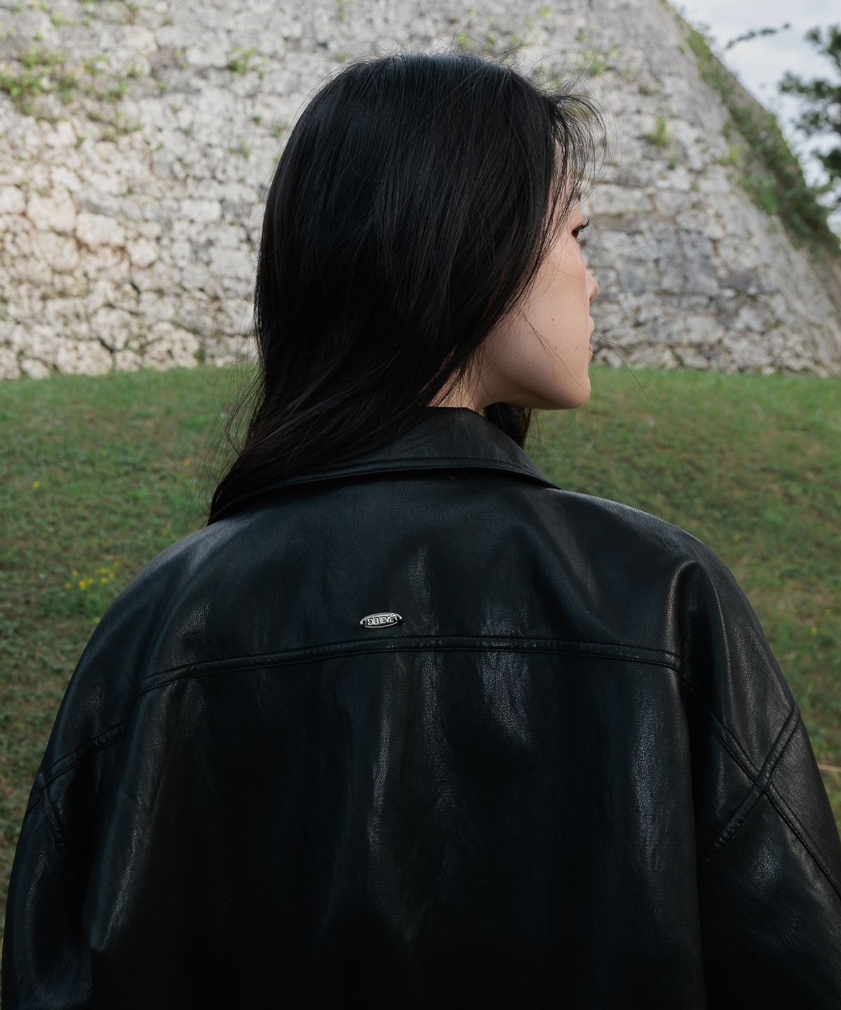 드헤베(DEHEVE) Back Logo Leather Jacket [Black]