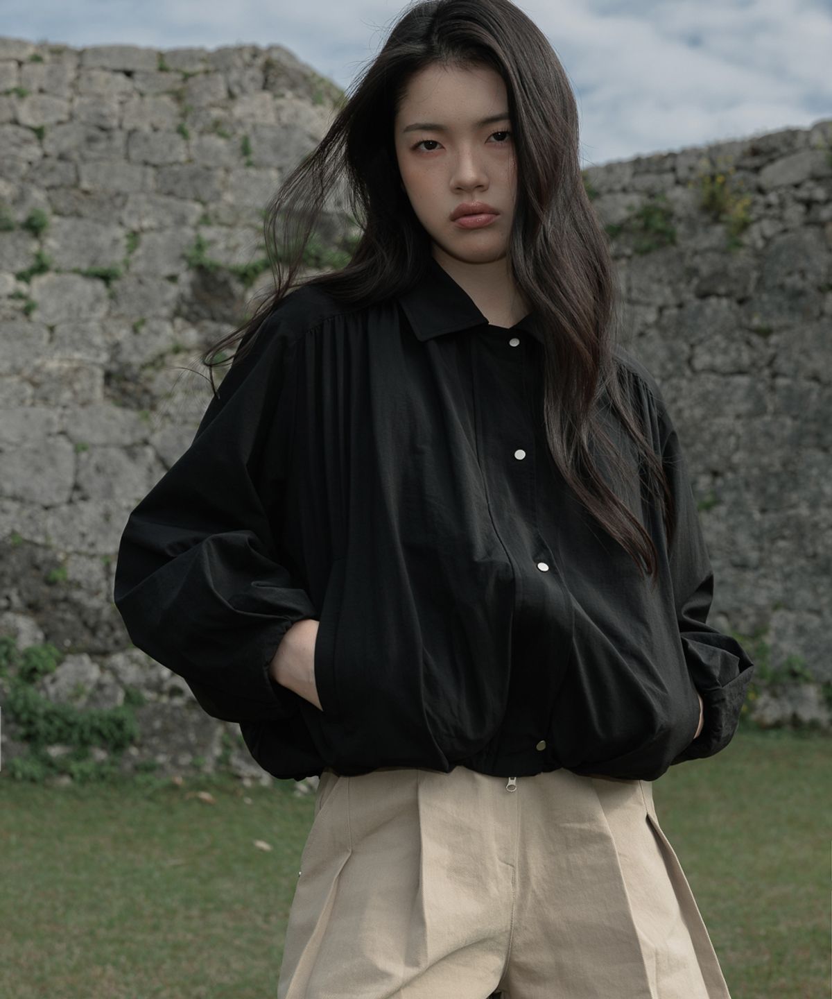 드헤베(DEHEVE) Volume Bomber Jacket [Black]