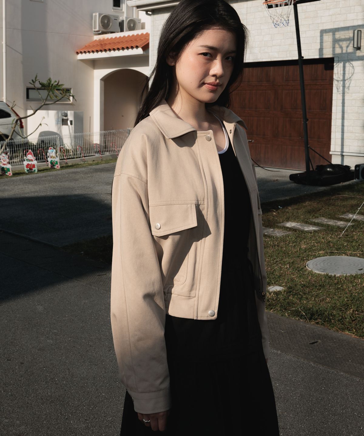 드헤베(DEHEVE) Pocket Cotton Jumper [Beige]