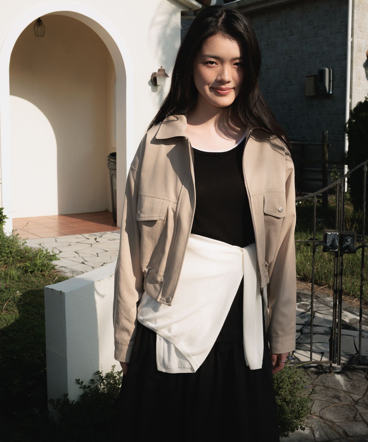 드헤베(DEHEVE) Pocket Cotton Jumper [Beige]