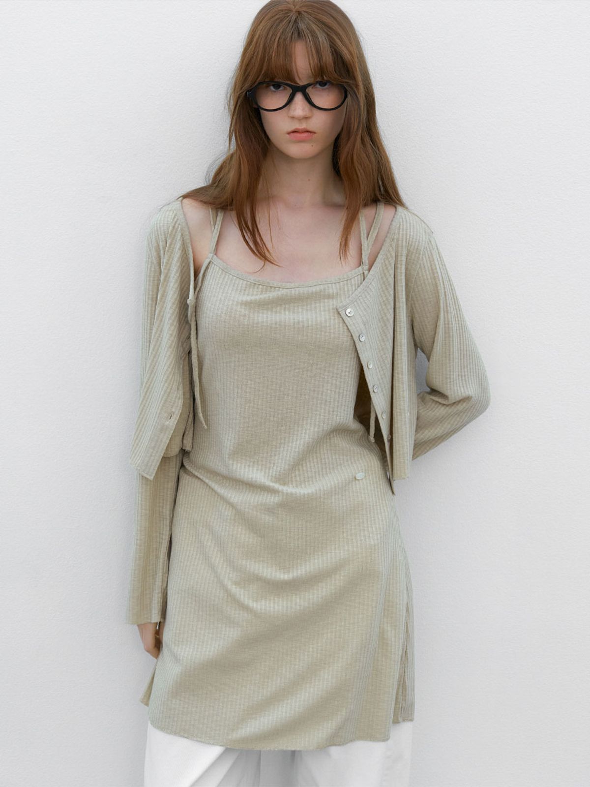 아틀리에 나인(ATELIER NAIN) CARDIGAN SET-UP RIBBEN DRESS S (OP-6317)