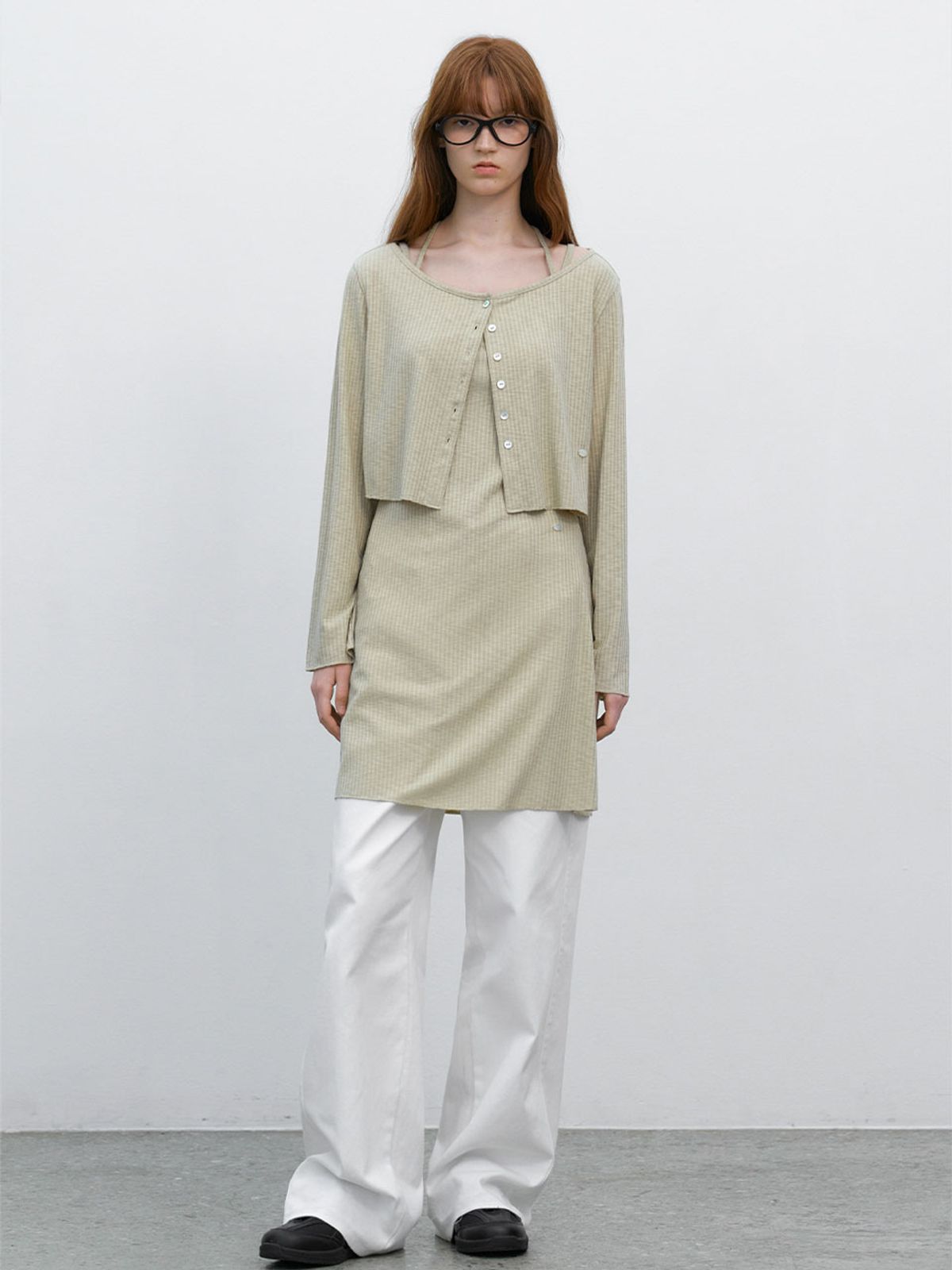 아틀리에 나인(ATELIER NAIN) CARDIGAN SET-UP RIBBEN DRESS S (OP-6317)