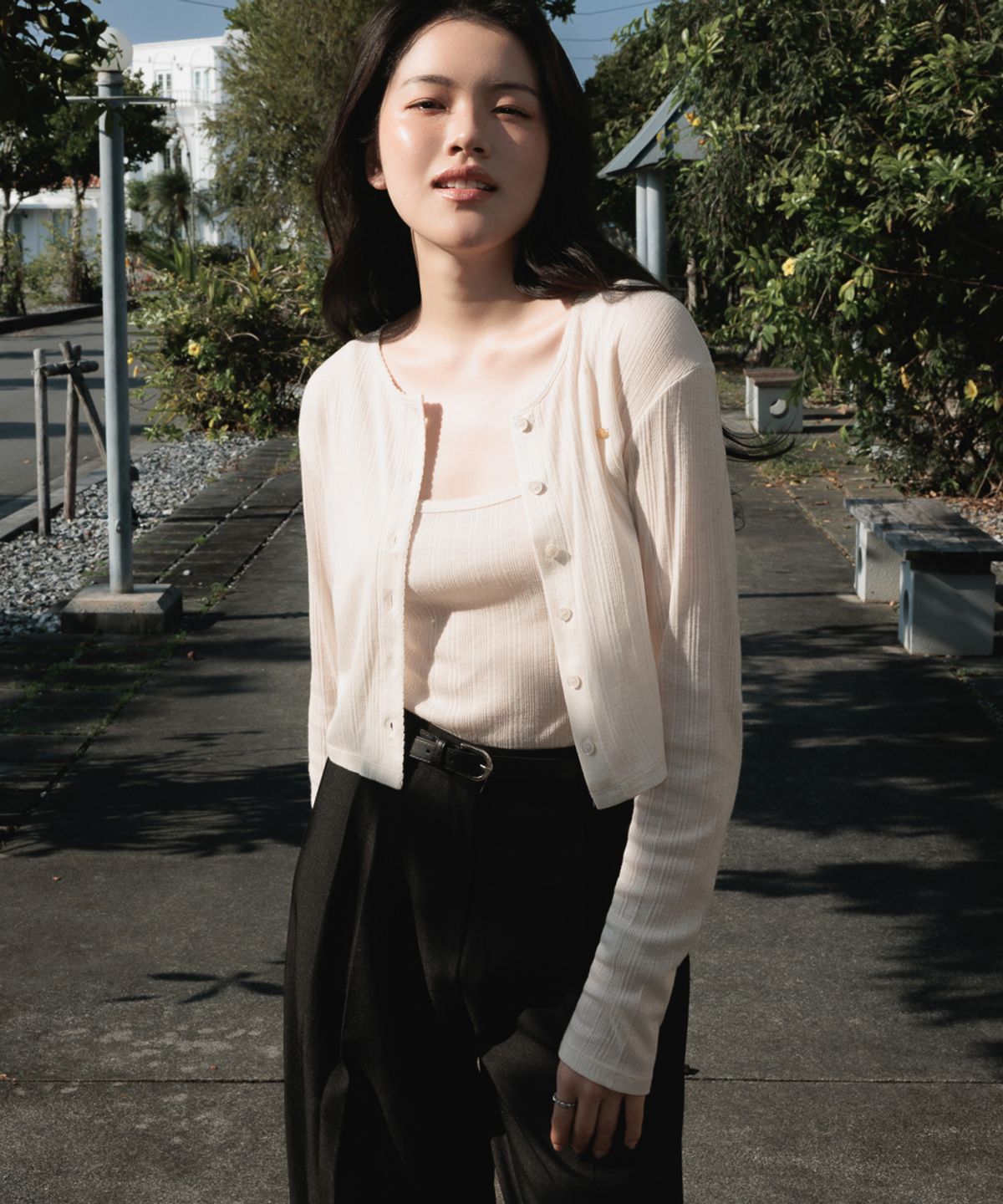 드헤베(DEHEVE) Lace Sleeveless Cardigan Set [Oatmeal]