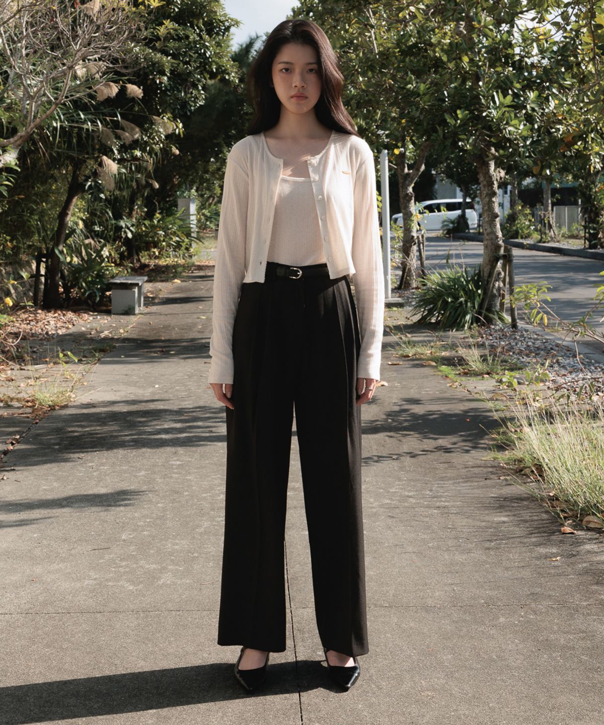 드헤베(DEHEVE) Lace Sleeveless Cardigan Set [Oatmeal]