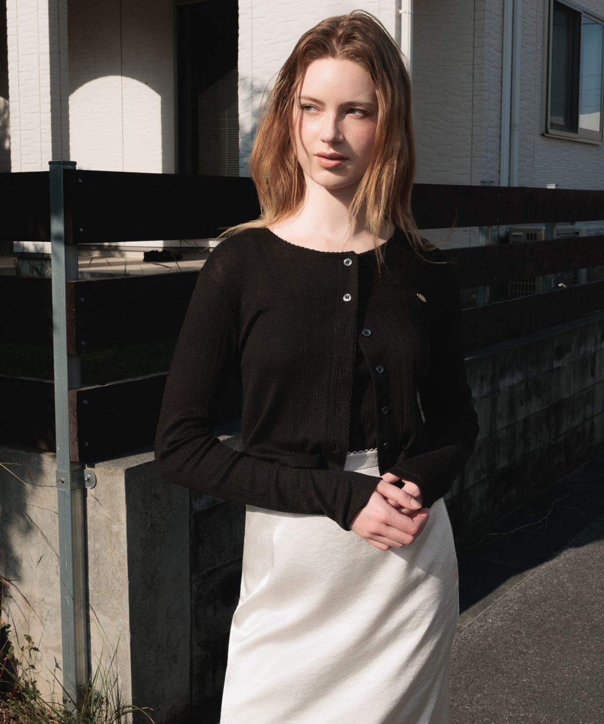 드헤베(DEHEVE) Lace Sleeveless Cardigan Set [Black]