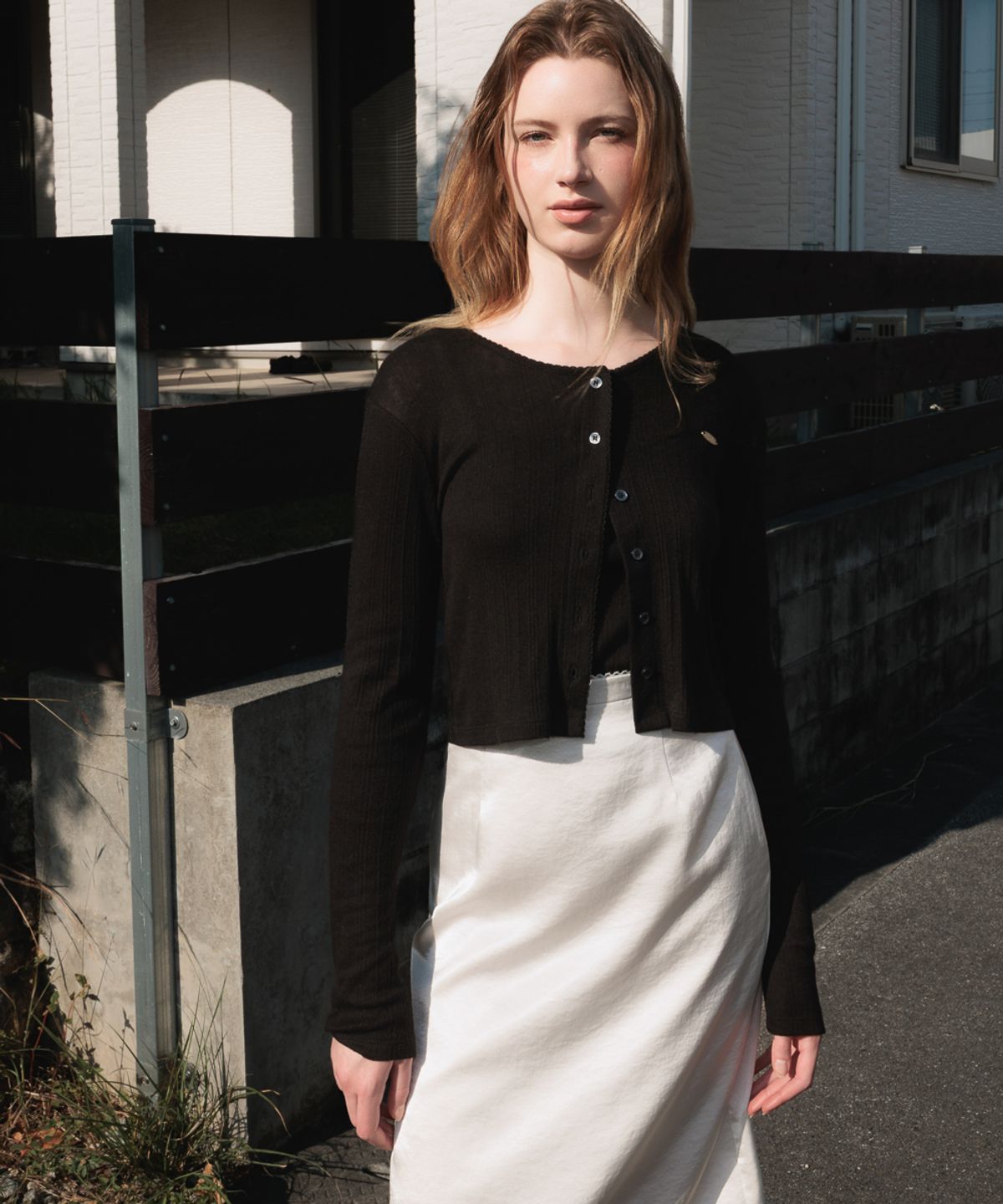 드헤베(DEHEVE) Lace Sleeveless Cardigan Set [Black]