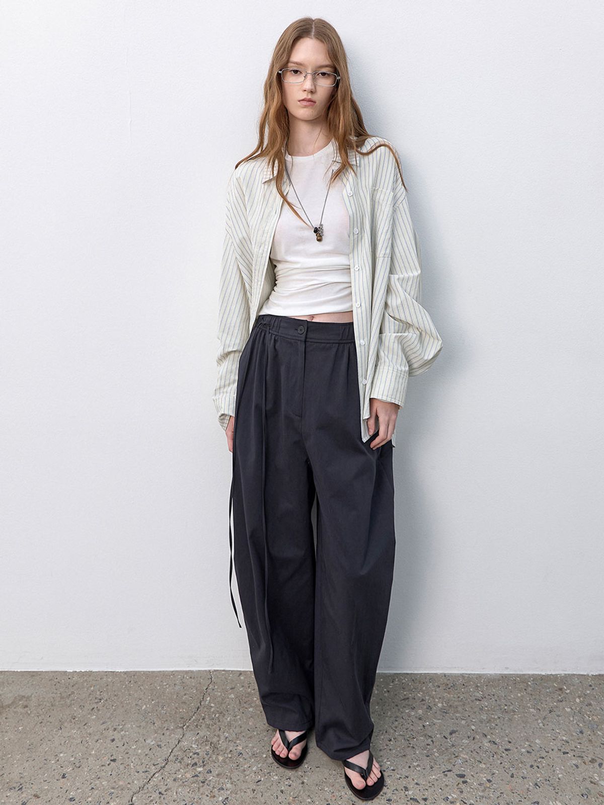 아틀리에 나인(ATELIER NAIN) DOUBLE PIN STRIPE OVERSIZED SHIRT (BL-4398)