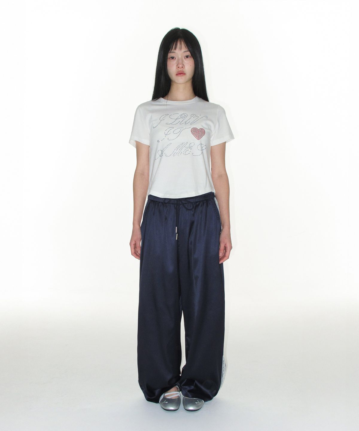 아메스 월드와이드(AMES-WORLDWIDE) LACE GLOSSY PANTS NAVY