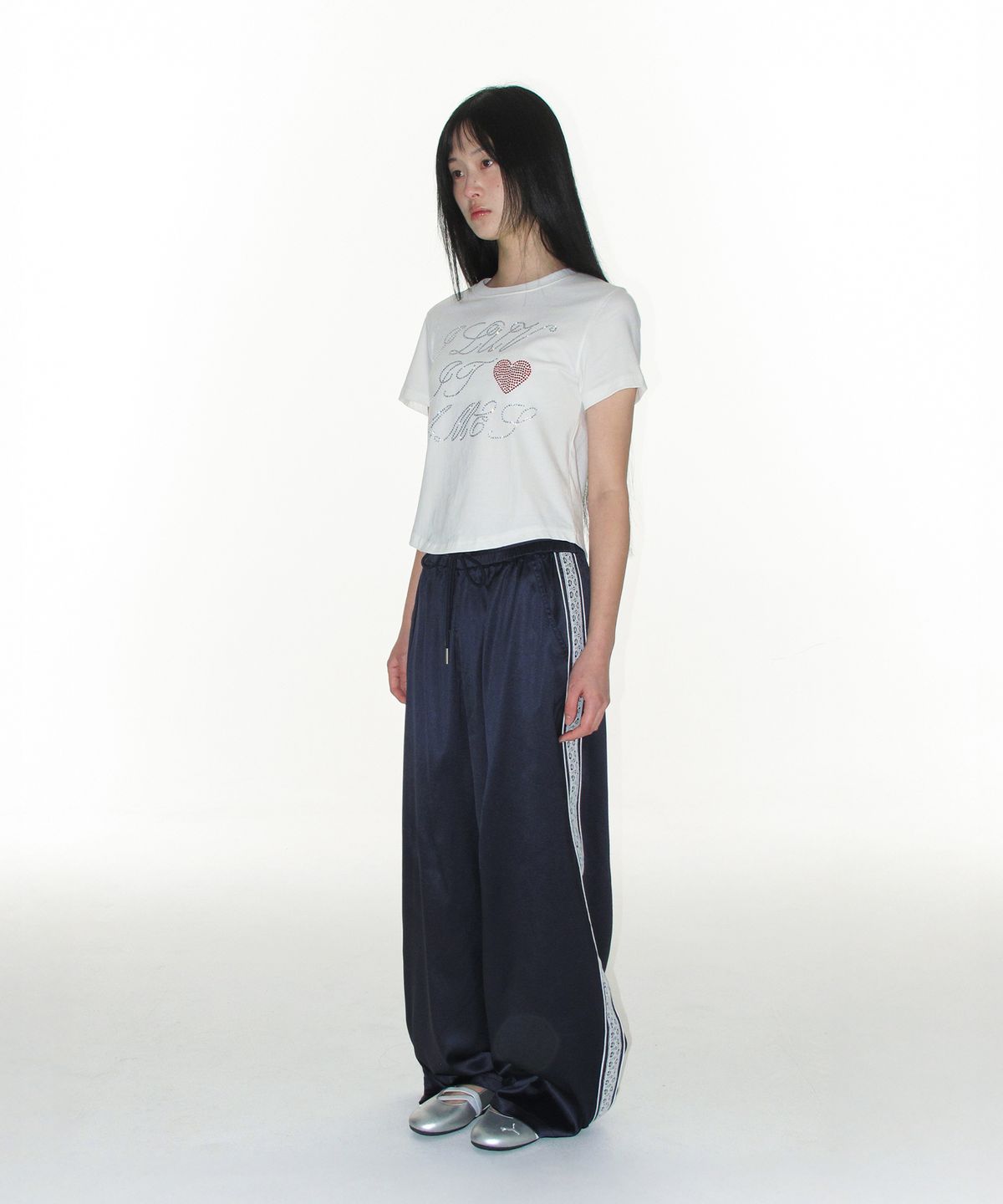 아메스 월드와이드(AMES-WORLDWIDE) LACE GLOSSY PANTS NAVY
