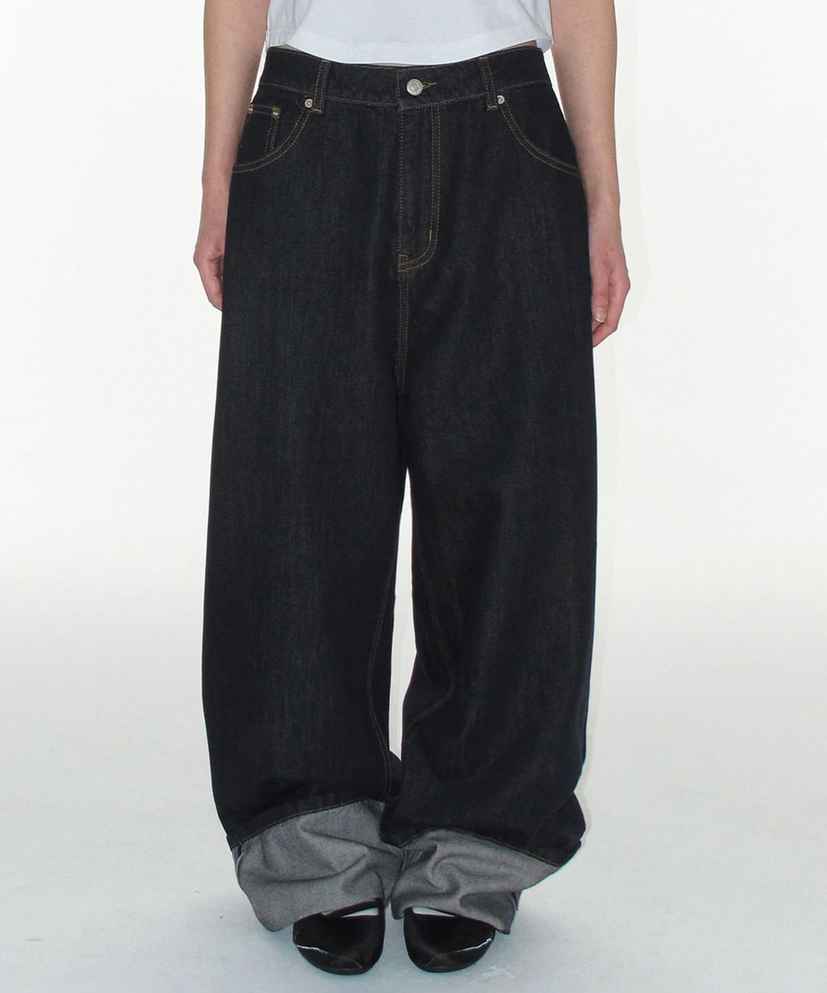 아메스 월드와이드(AMES-WORLDWIDE) ROLL UP DENIM PANTS BLUE